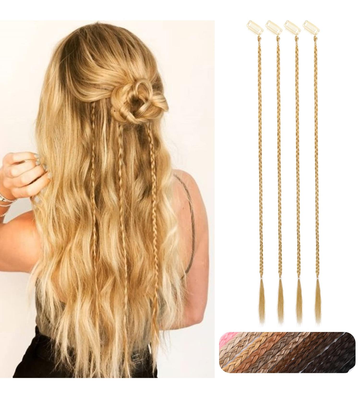 REECHO 22 Golden Blonde Braided Hair Extensions - Pack of 4 | Clip-in Baby Braids for Women - Buy Online on GoSupps.com