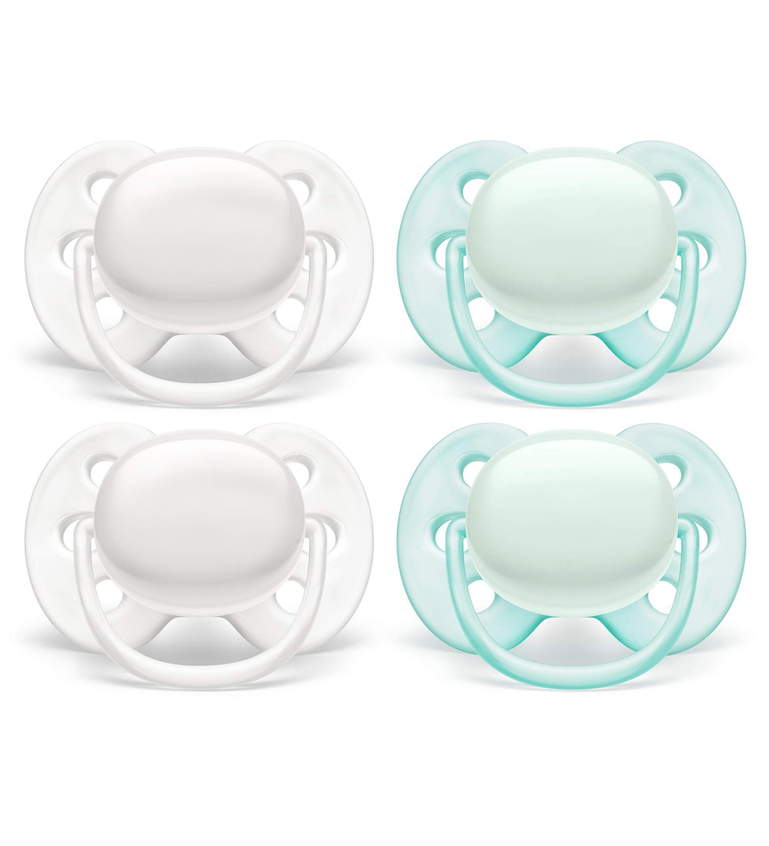 Philips AVENT Ultra Soft Pacifier 0-6 Months Arctic White/Green 4 Pack - SCF214/40 - Buy Online on GoSupps.com
