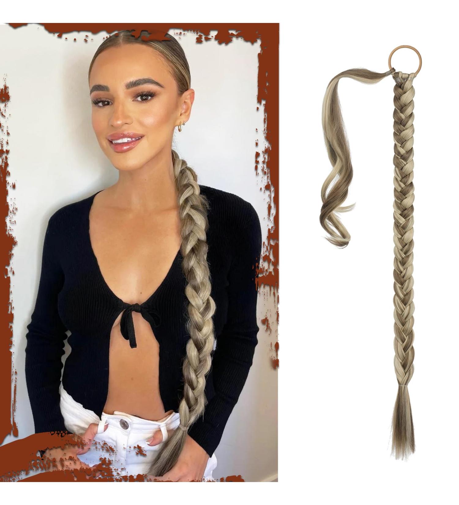 Sofeiyan 66cm Braid Extensions Ponytail - Natural Synthetic Hair Tie - Ash Brown & Sandy Blonde - Perfect for Women - Pack of 1 - Buy Online on GoSupps.com