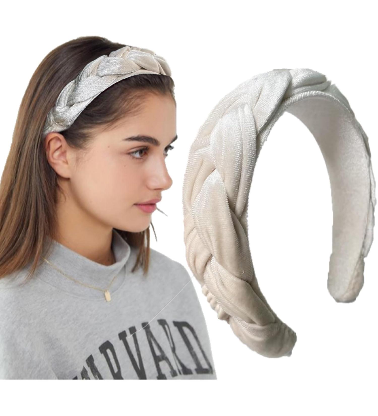LEBENSWERT Velvet Braided Headband for Women - Vintage Wide Hairband in Beige | Traditional Fashion Accessory - International Shipping Available - Buy Online on GoSupps.com