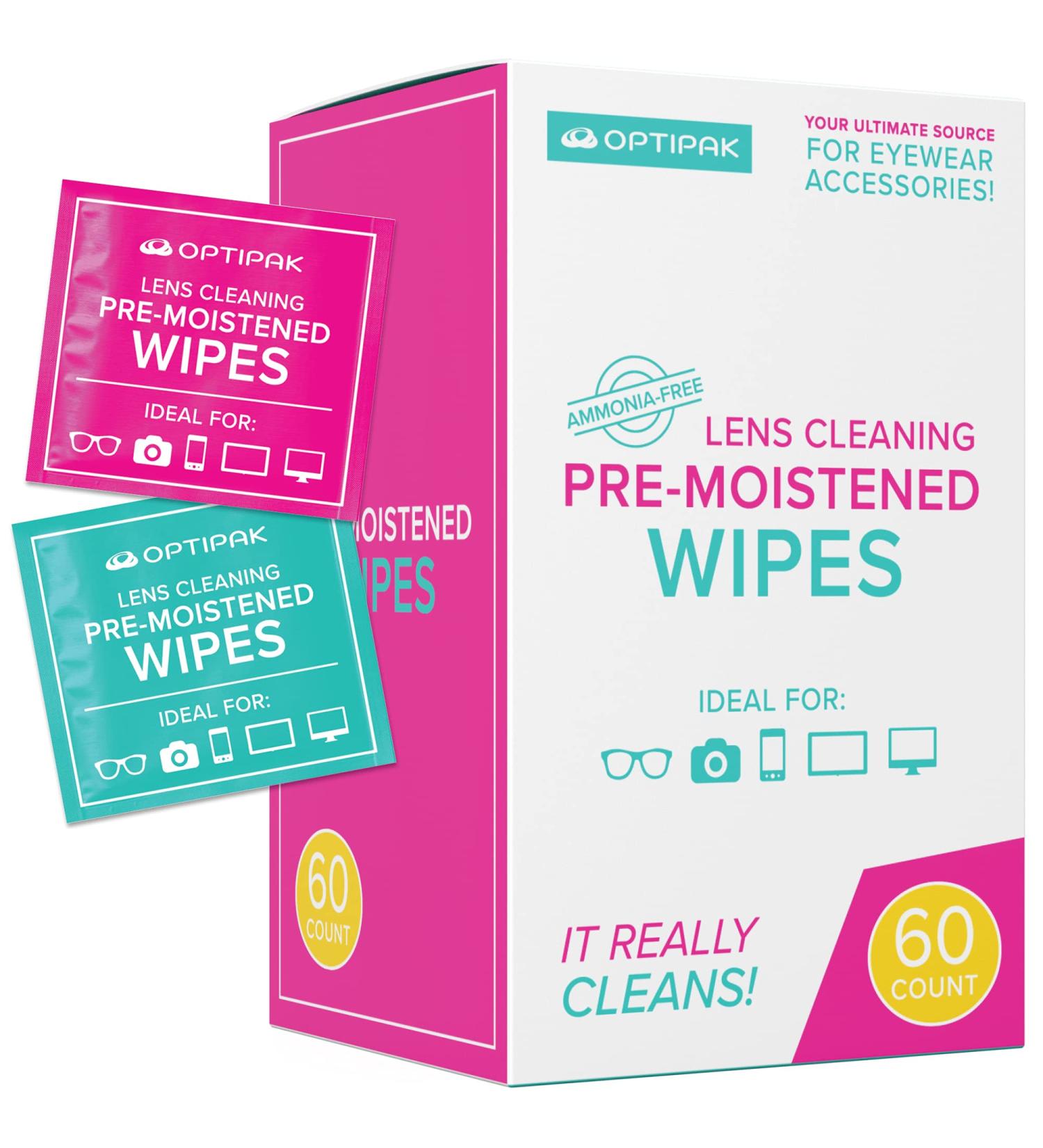 OPTIPAK Pre-Moistened Wipes - Glasses and Lens Cleaner (60 Count) - Individually Wrapped Disposable Wipes for Eyeglass, Phone, Camera, and Sensitive Surfaces - Buy Online on GoSupps.com
