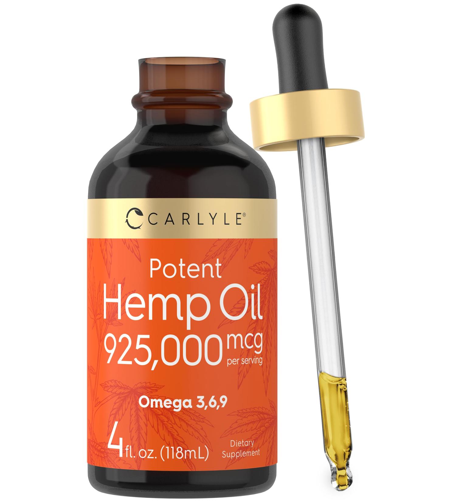 Carlyle Hemp Seed Oil 925 000 mcg | High Potency | Contains Omega 3 6 9 | Cold Pressed | Vegetarian Non-GMO Gluten Free - Buy Online on GoSupps.com