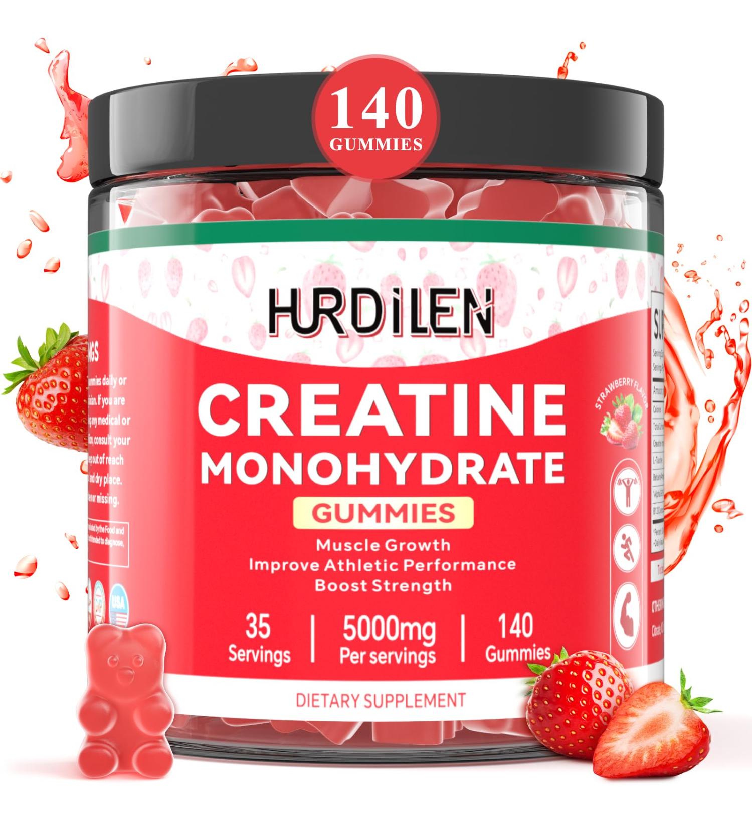 140 Count Creatine Monohydrate Gummies 5000mg Creatine Monohydrate No Sugar Gummies for Women & Men with L-Taurine Vitamin B12 for Muscle Strength Muscle Recovery Glute Builder Energy Boost - Buy Online on GoSupps.com