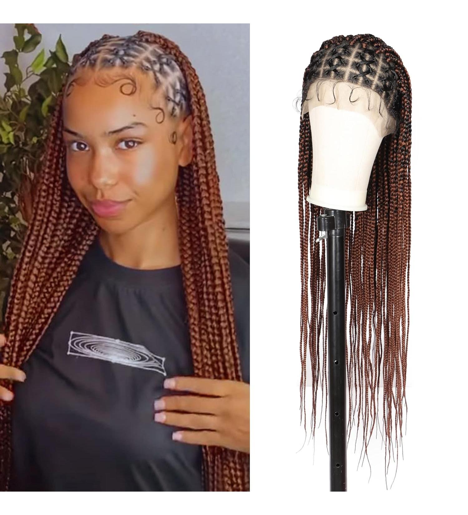 Fecihor 36 Criss Cross Knotless Box Braided Wig with Baby Hair - Mix Black Brown - Buy Online on GoSupps.com