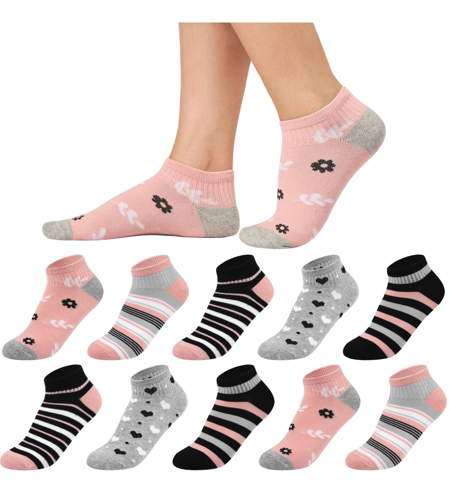 Buy Women's Colorful Sneakers Socks - 10 Pairs Cotton Short Socks (Sizes 35-38 39-42) | Stripes & Dots | International Shipping - Buy Online on GoSupps.com