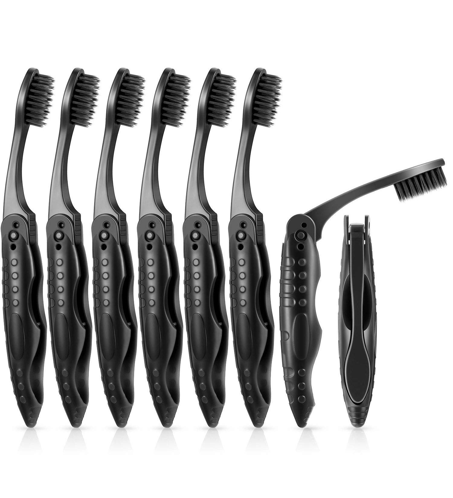 8 Packs Black Travel Folding Toothbrush with Soft Medium Bristles - Portable Charcoal Toothbrush for Camping - Buy Online on GoSupps.com