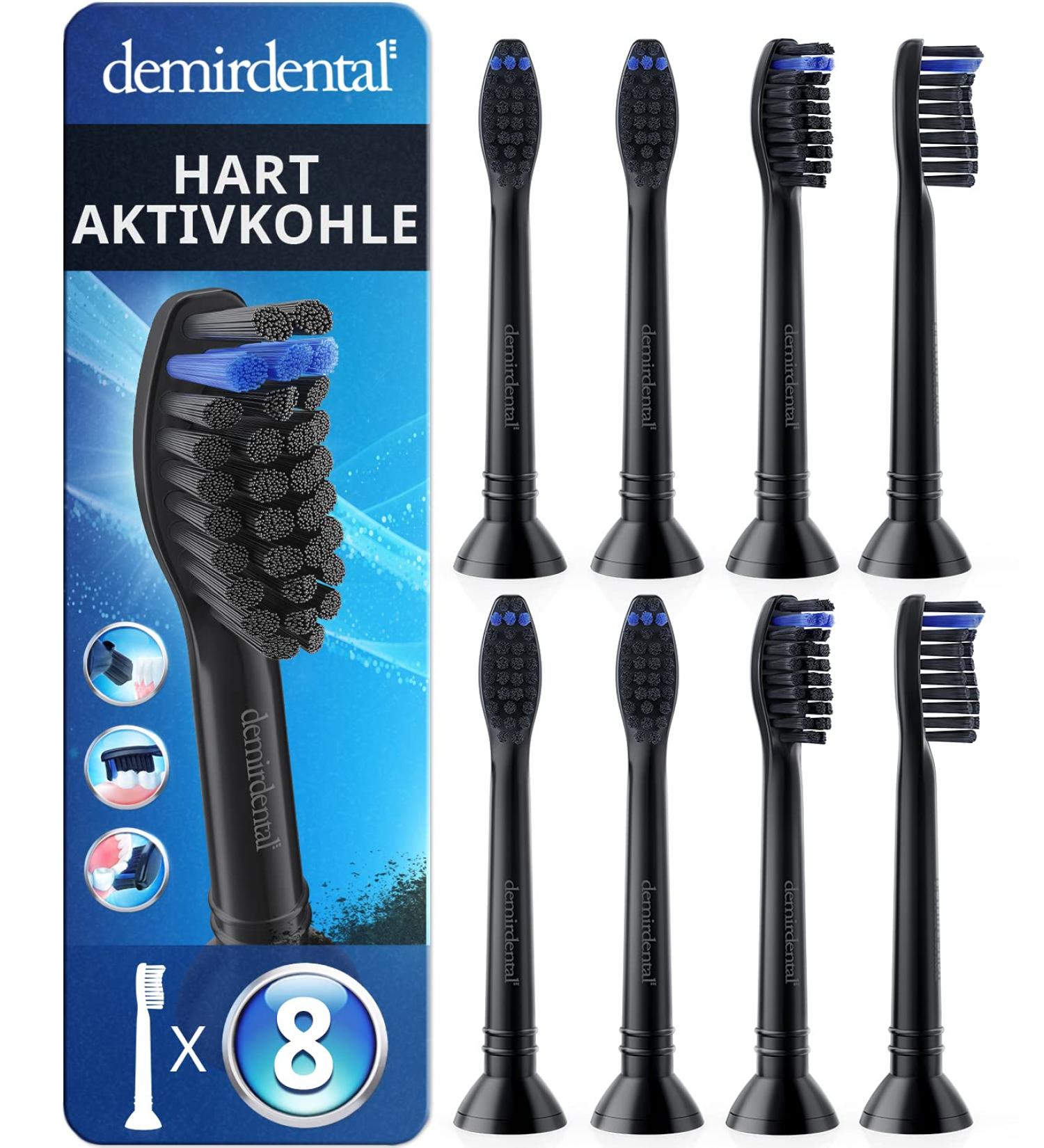 8er Demirdental Activated Carbon Attachments for Philips Sonicare - HX9058B Black Replacement Brush Heads (8 Pack) - Intensive & Natural Cleaning - Buy Online on GoSupps.com