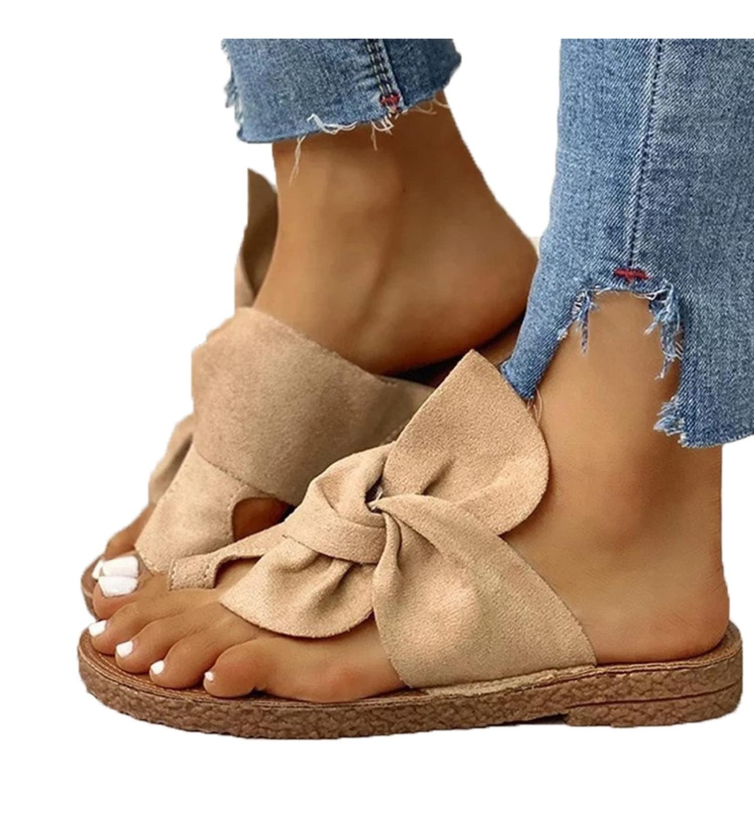 Bunion Splint Flat Sandals for Women - Brown, Size 8 | Comfy Orthopedic Flip Flops for Plantar Fasciitis/Hallux Valgus - Buy Online on GoSupps.com