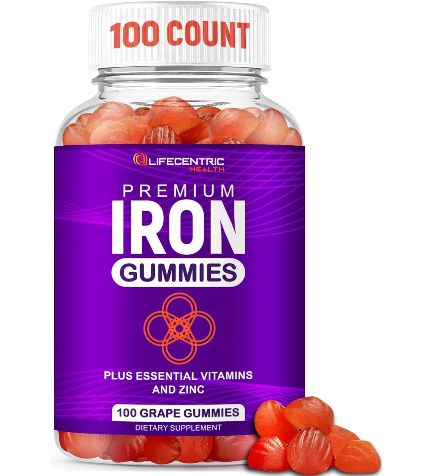 Iron Gummies for Adults and Kids - Vegan Gluten Free Blood Builder Supplements with Biotin, Zinc, Folic Acid - Energy Boosting Iron Supplement for Women and Men - Buy Online on GoSupps.com