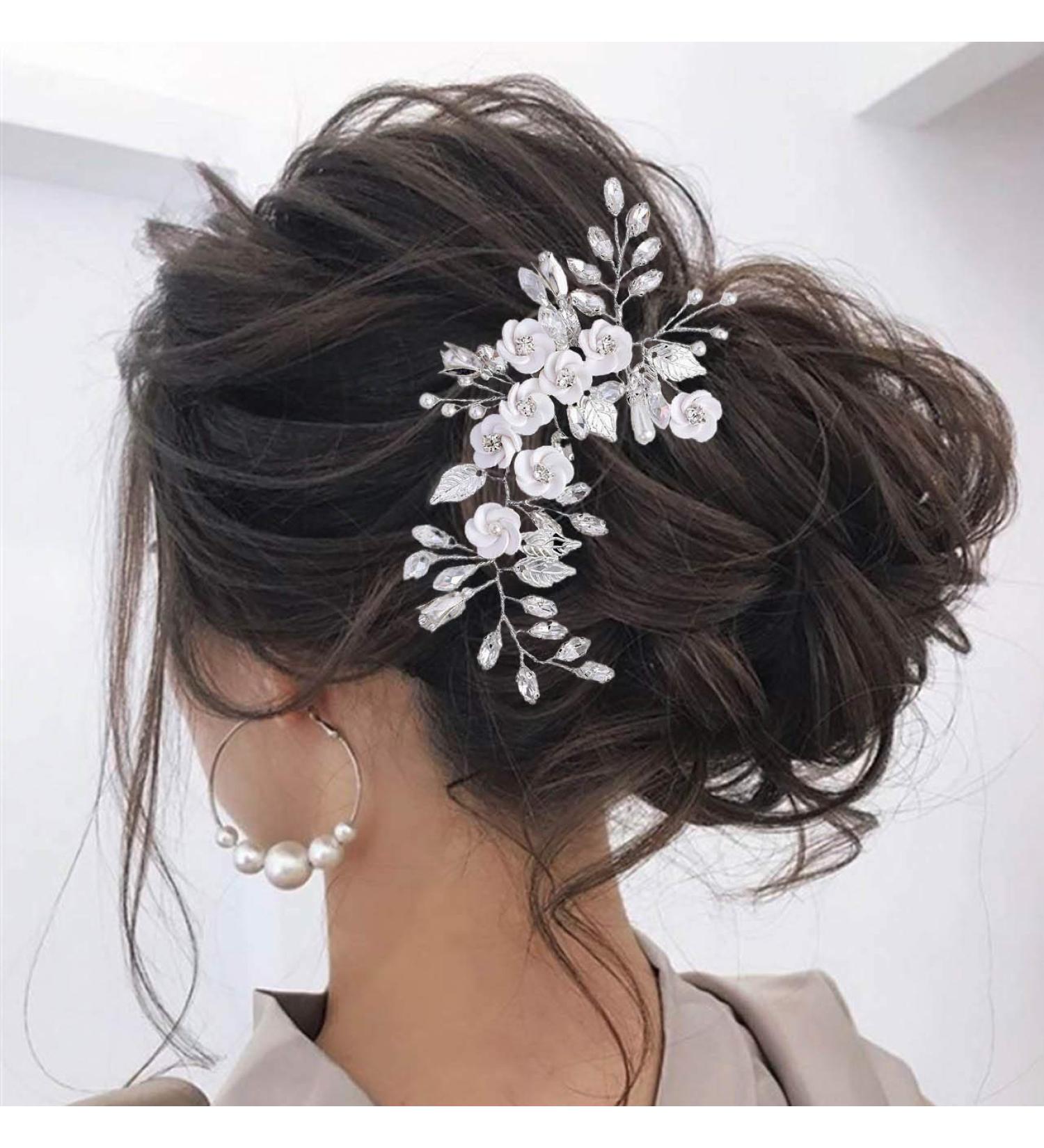 Unicra Flower Bride Wedding Hair Vine Gold Crystal Bridal Headband Leaf Headpiece Hair Accessories for Bridesmaid and Women Gold Silver Rose - Buy Online on GoSupps.com