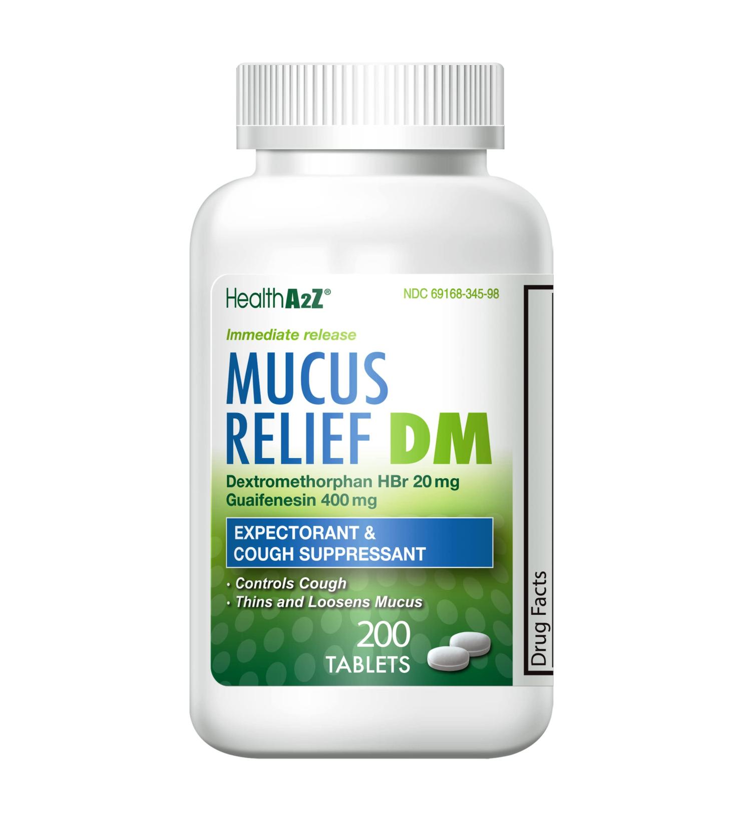 HealthA2Z Mucus Relief DM 200 Count - Dextromethorphan HBr 20mg, Guaifenesin 400mg - Generic Mucinex DM Cough Relief - Buy Online on GoSupps.com
