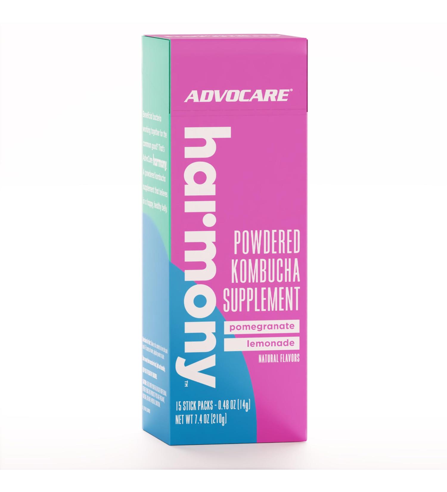AdvoCare Harmony - Kombucha Drink Mix to Support Digestive & Gut Health* - Contains Prebiotics Probiotics & Postbiotics - Good Source of Fiber - 15 Stick Packs - Buy Online on GoSupps.com