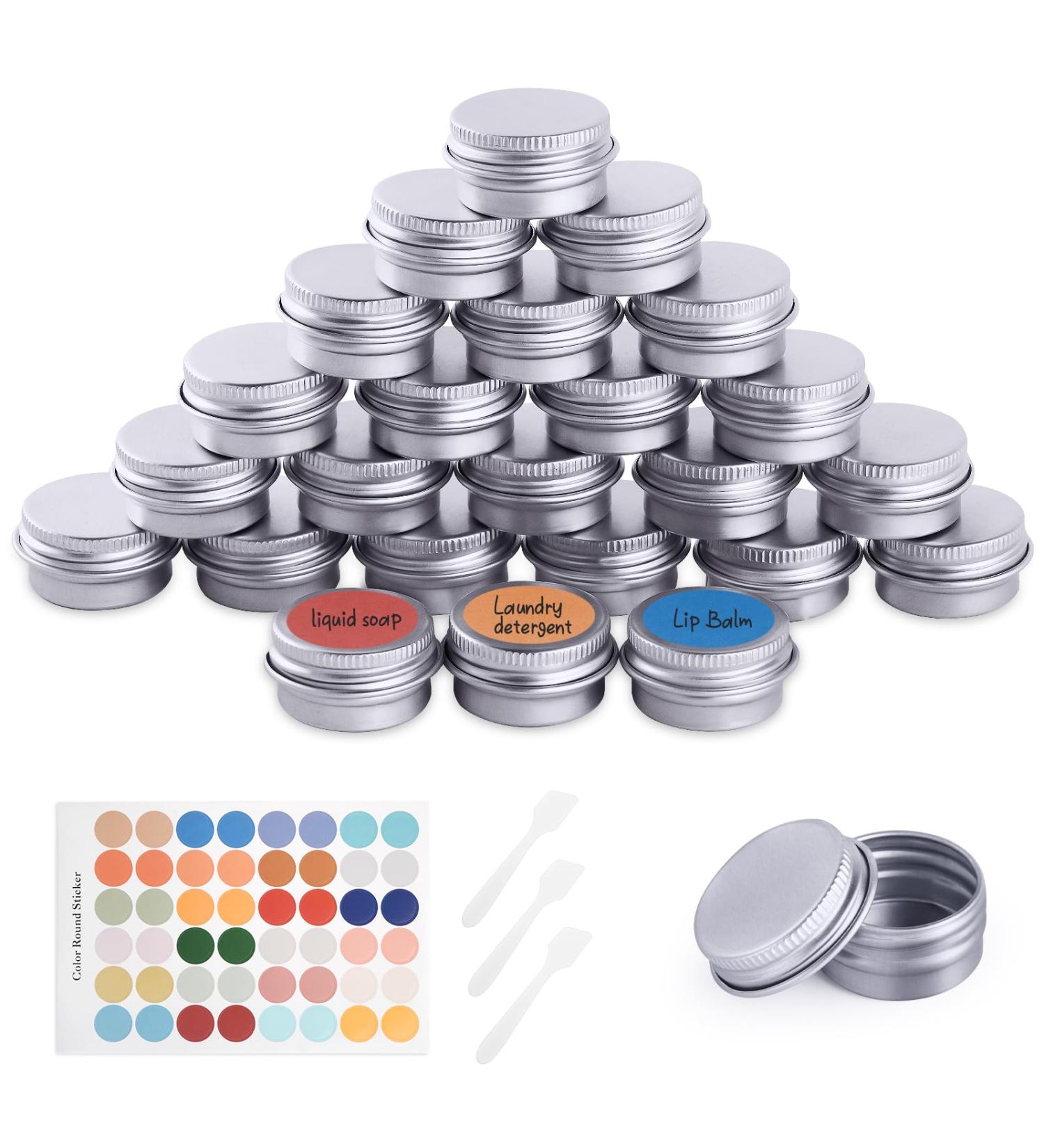Flintronic 24-Pack 5ml Aluminum Empty Jars with Spoon & Labels - Travel Pots for Mini Candles & Cosmetics - Silver - Buy Online on GoSupps.com
