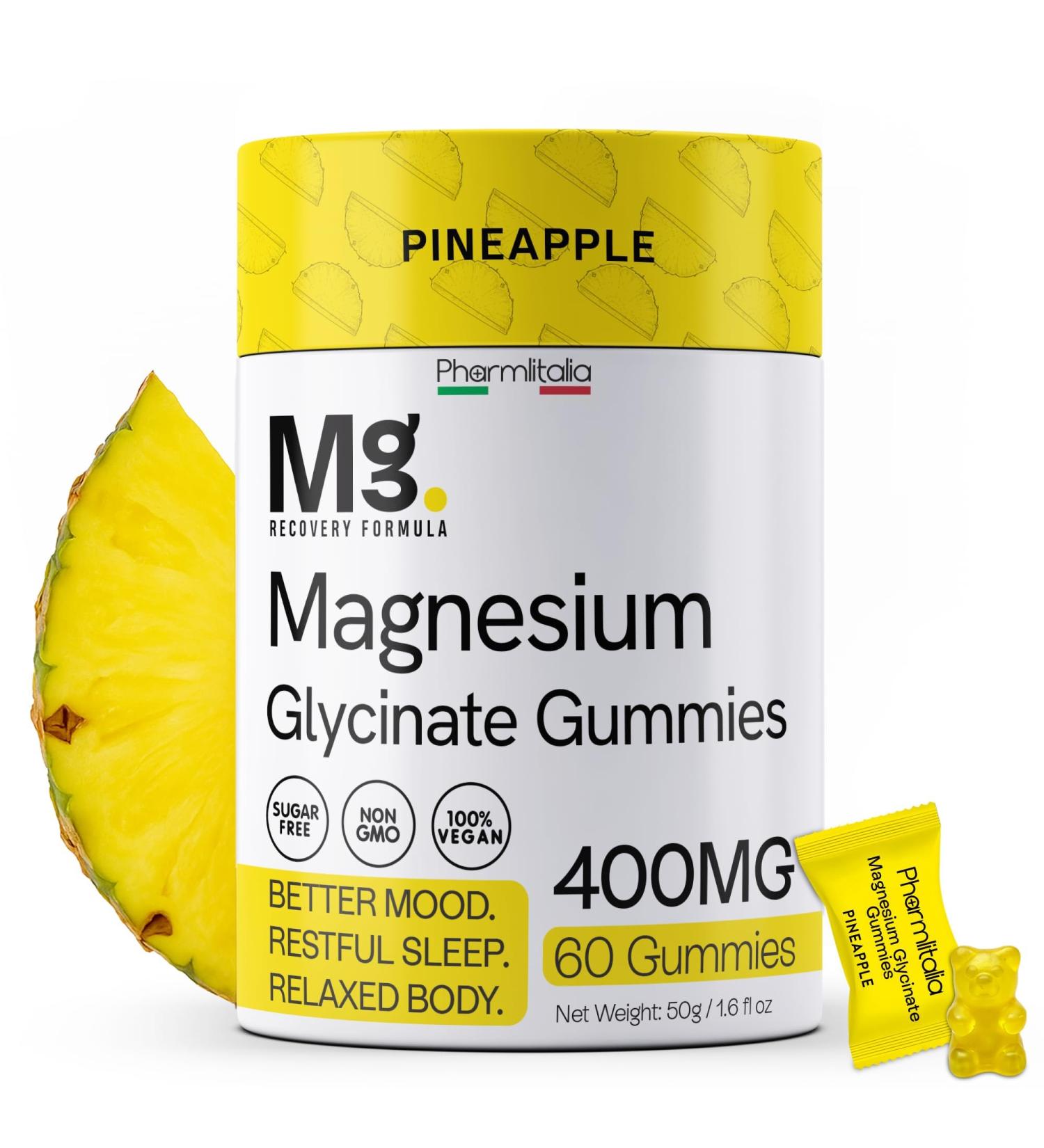 Magnesium Glycinate Gummies 400mg - Sleep Gummies for Kids & Adults - Magnesium Glycinate Chewable High Absorption for Muscle Recovery Better Sleep & Relaxation 60 Count Pineapple - Buy Online on GoSupps.com