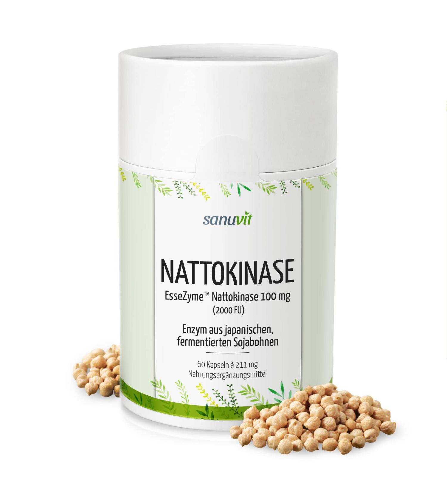 Sanuvit Nattokinase 60 Capsules - 100mg each (20 000 FU/g) | GMO-Free Soy | Made in Austria | Cooling Benefits | International Shipping - Buy Online on GoSupps.com