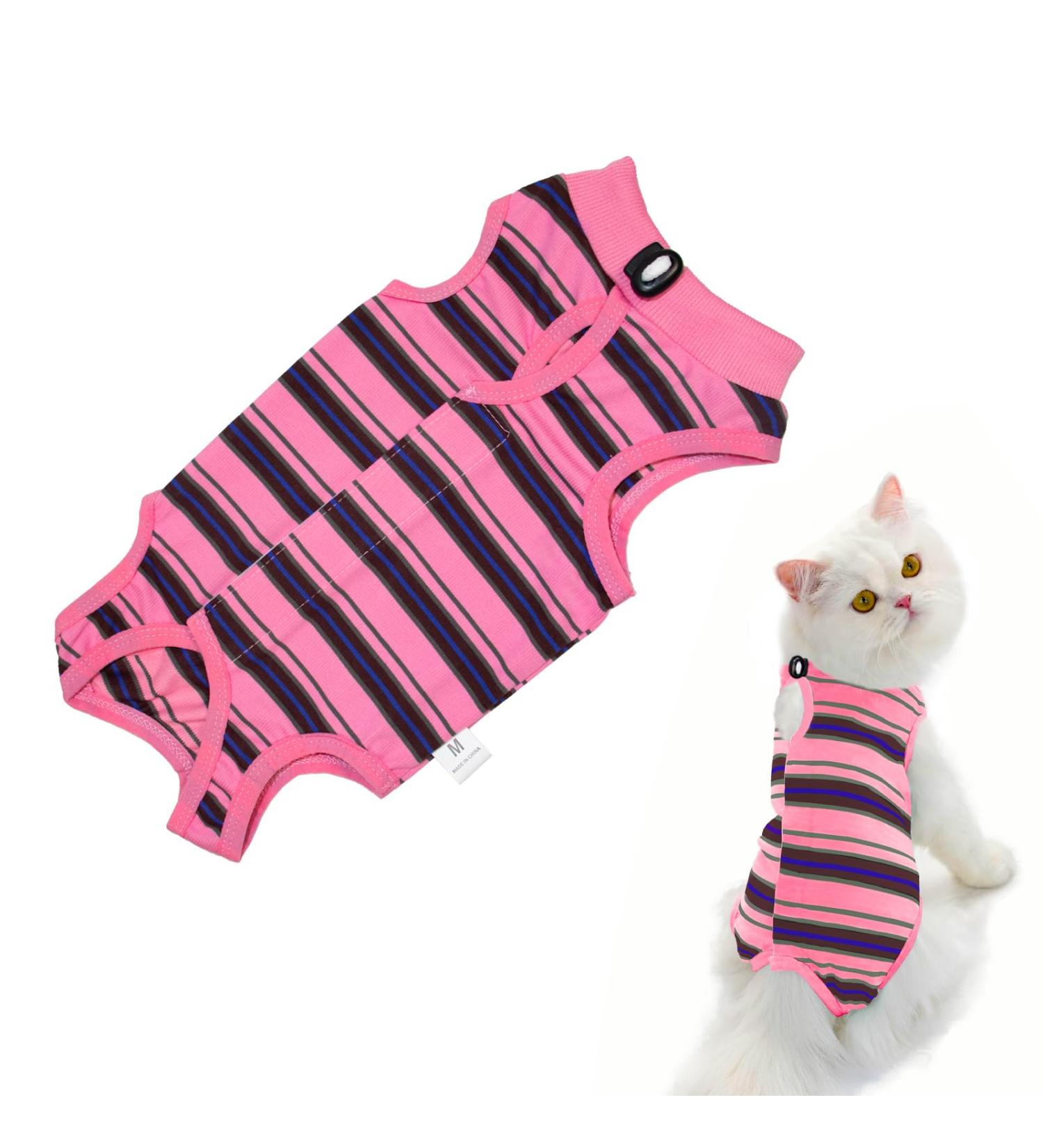 Clrybo Katzenbody | After Op Anti-Trim Cat Recovery Suit | Striped Pink | Professional Surgical Alternative for Belly Wounds & Skin Diseases - Buy Online on GoSupps.com