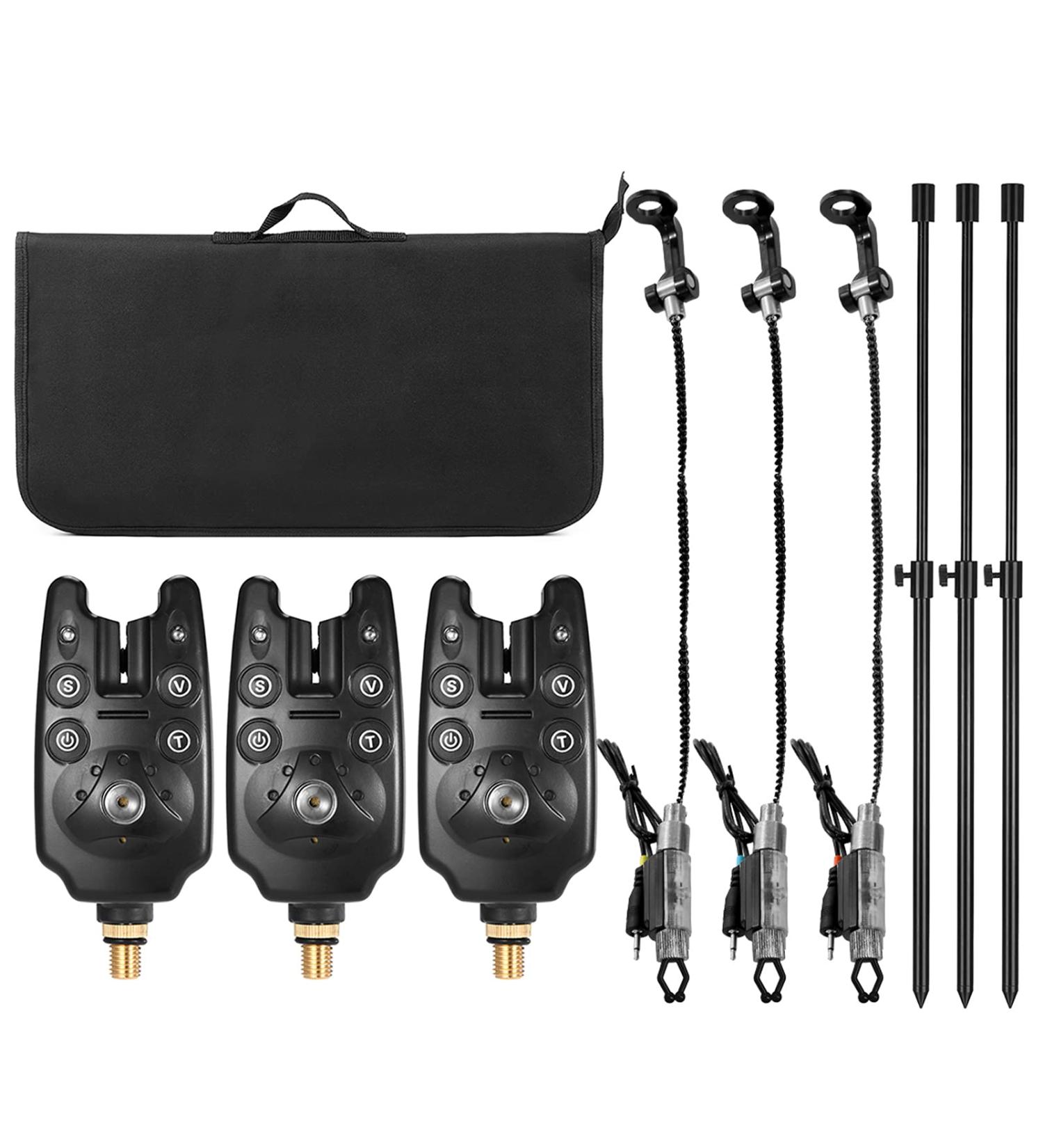 Lixada Fishing Bite Alarm Set: 3 LED Wireless Alerts, Extending Aluminum Bankstick, Padded Tool Bag - Buy Online on GoSupps.com