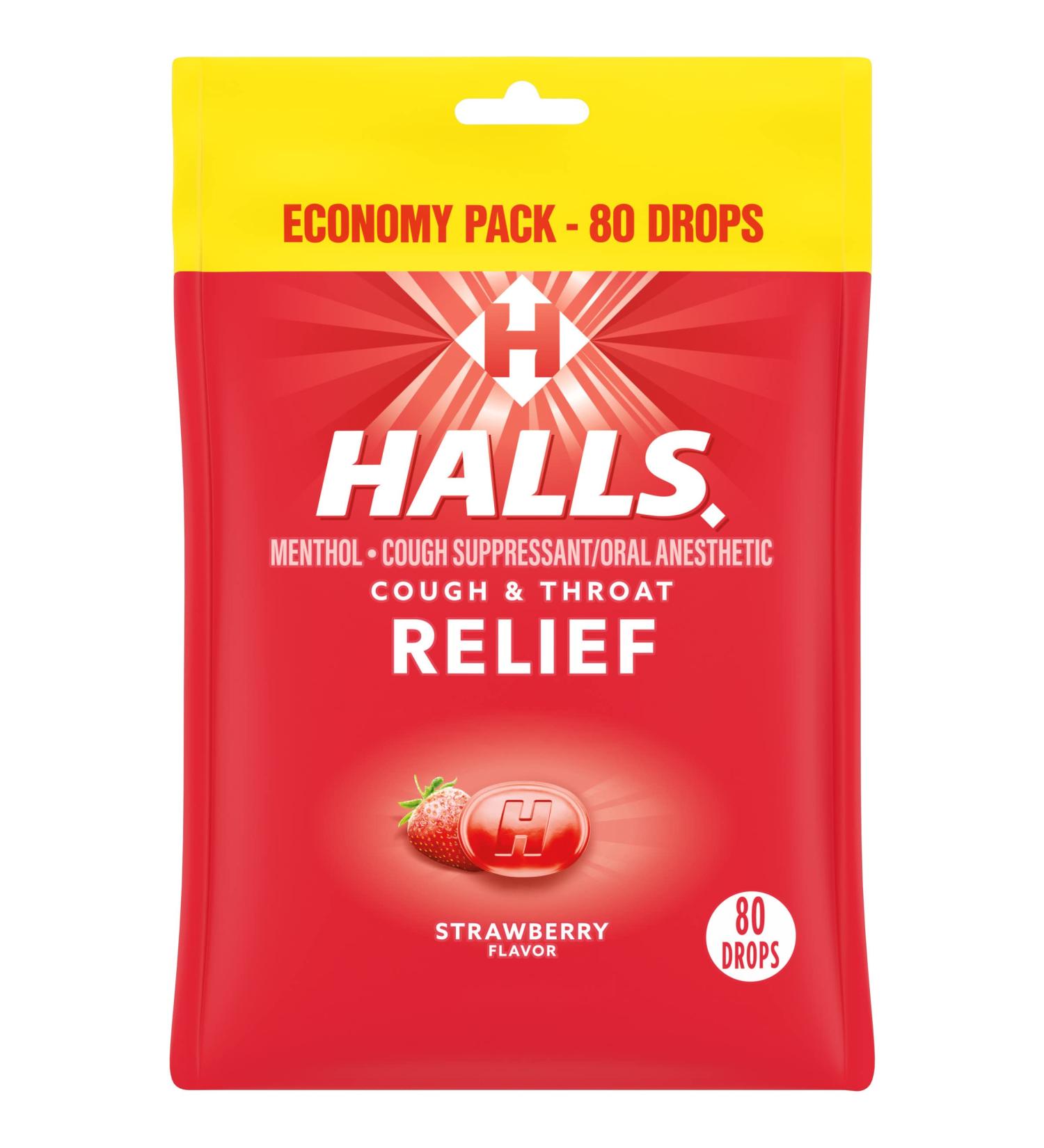 HALLS Relief Strawberry Cough Drops Economy Pack - 80 Count - Buy Online on GoSupps.com