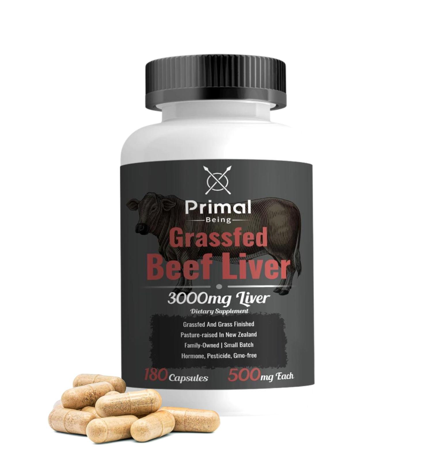 Primal Being Grassfed Beef Liver - 3000mg Freeze Dried Capsules - Pasture Raised in New Zealand - Natural Beef Organ Supplement - Liver Supplement for Energy and Wellness - 180 Count - Buy Online on GoSupps.com