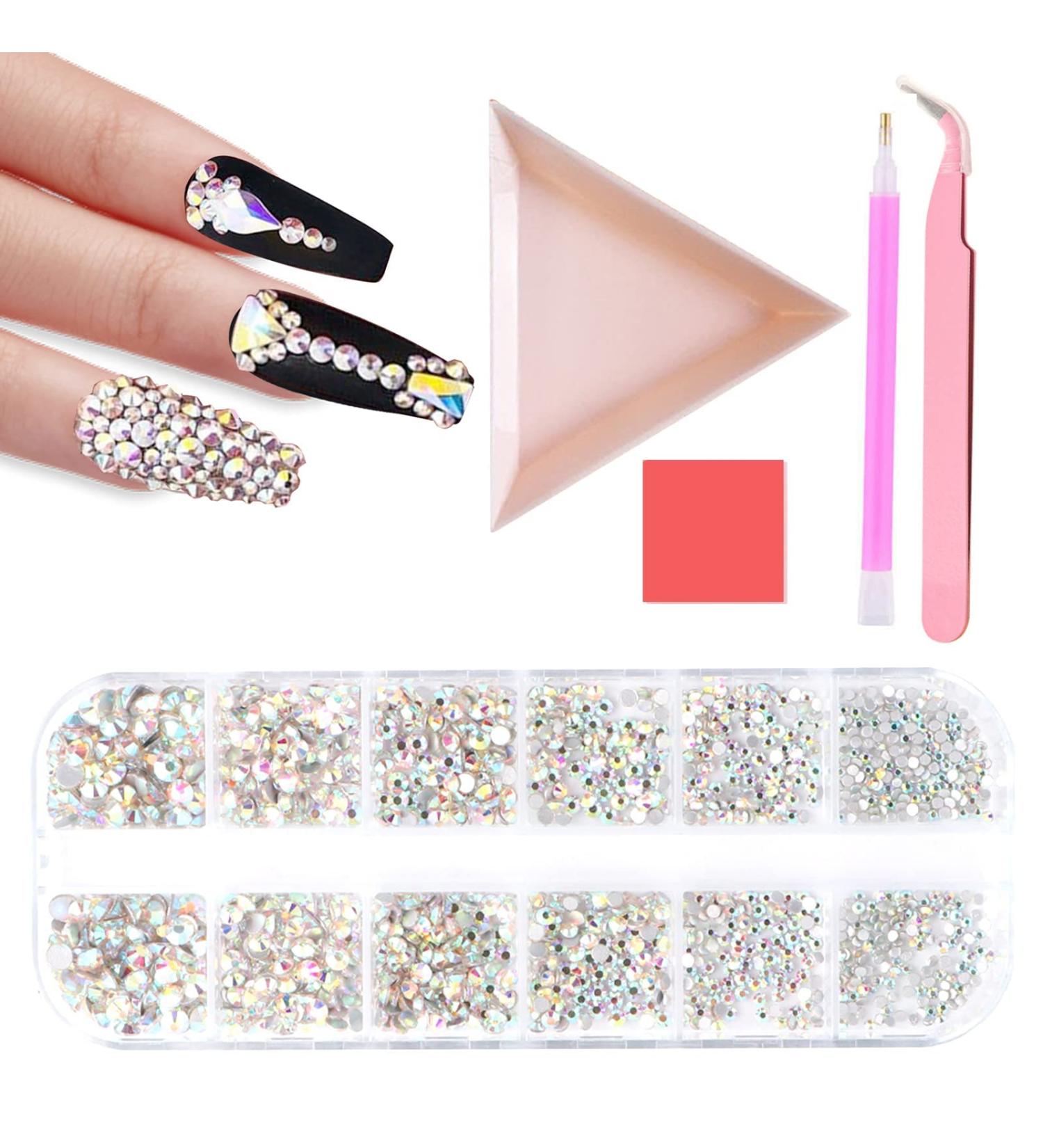 1600 Pieces Rhinestones Nail Art Glitter Stones - Self-Adhesive 6 Sizes with Tweezers & Picker Pen | Perfect for DIY Nail Designs - International Shipping Available - Buy Online on GoSupps.com