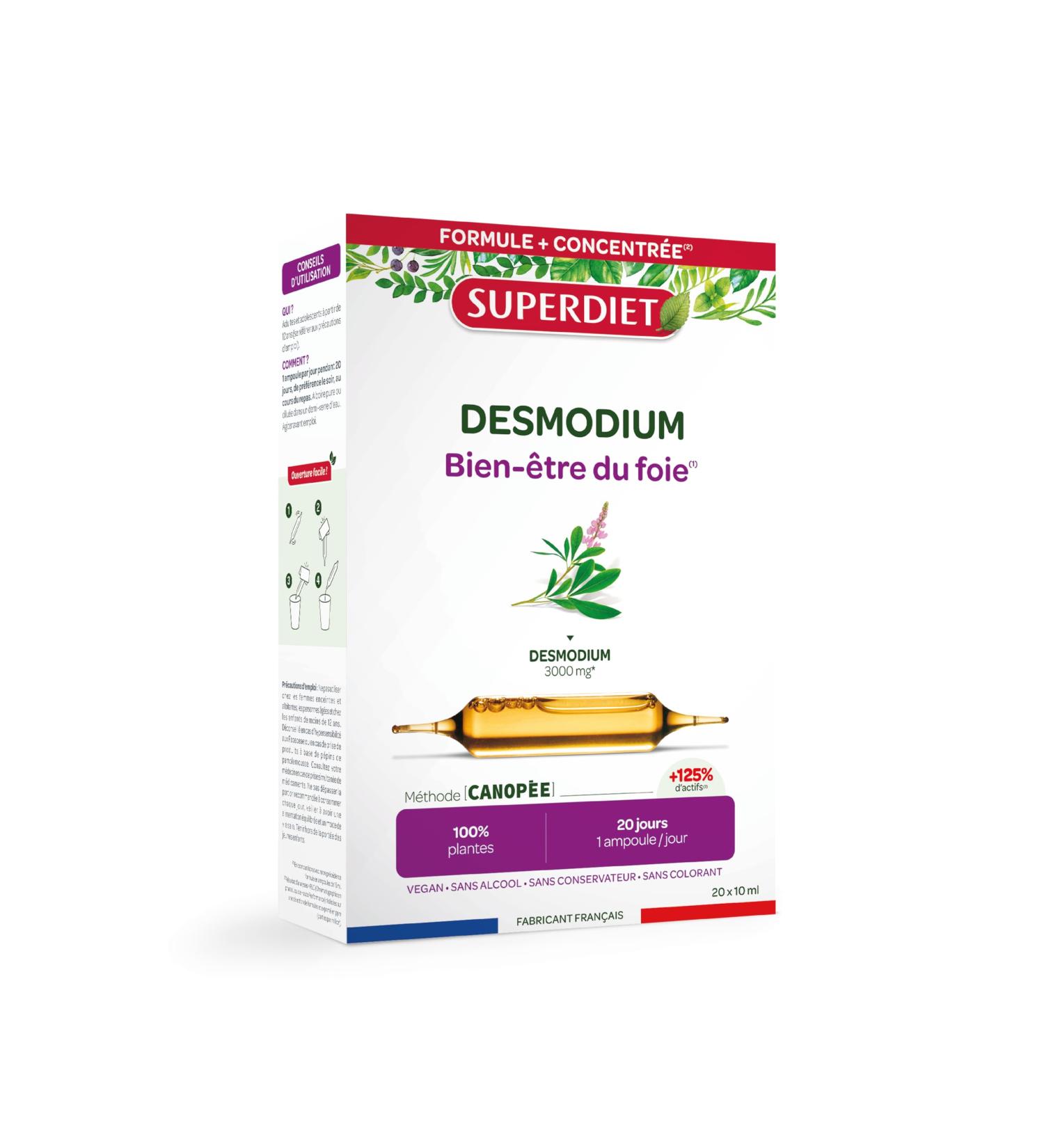 SUPERDIET DESMODIUM - Liver well-being Liver well-being Hepathic drainer - Phytotherapy-Made in France - 20 ampoules 10 ml - Buy Online on GoSupps.com