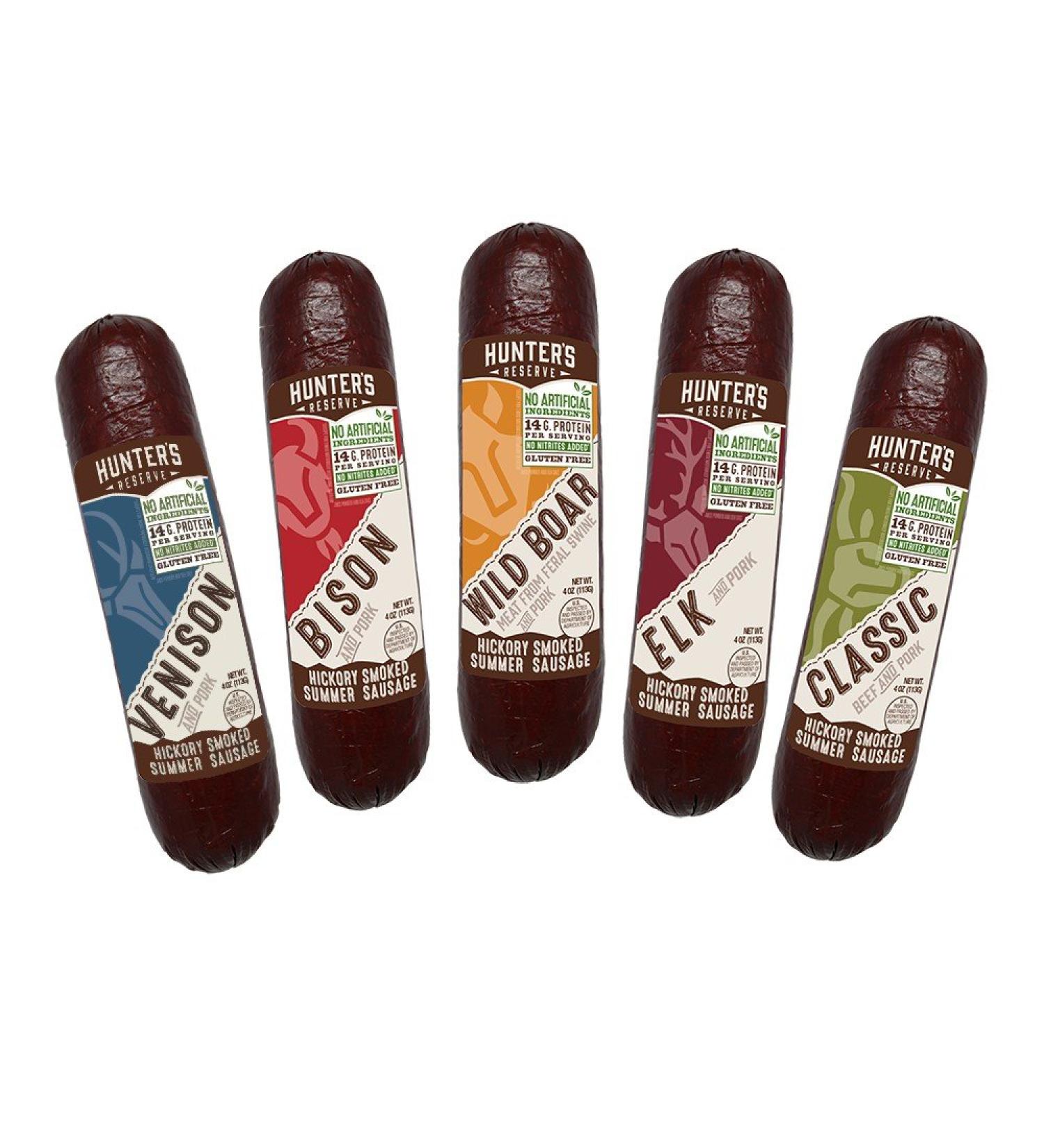 Hunters Reserve Hickory Smoked Wild Game Summer Sausages Variety Gift Pack - 20 Ounces (Pack of 5) - Buy Online on GoSupps.com