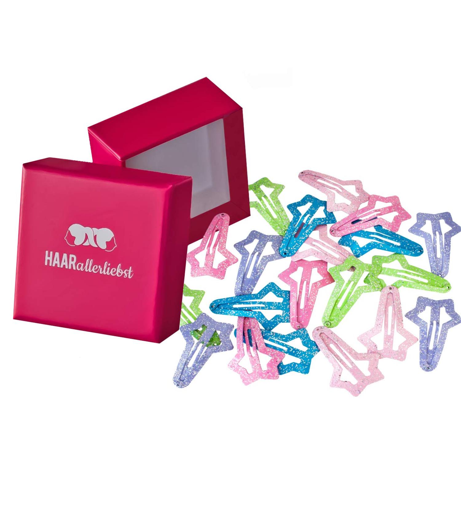 Buy HAARallerliebst Glitter Hair Clips for Girls - 20 Pieces (4.8 cm) with Pink Storage Box Stylish Star Design - Buy Online on GoSupps.com