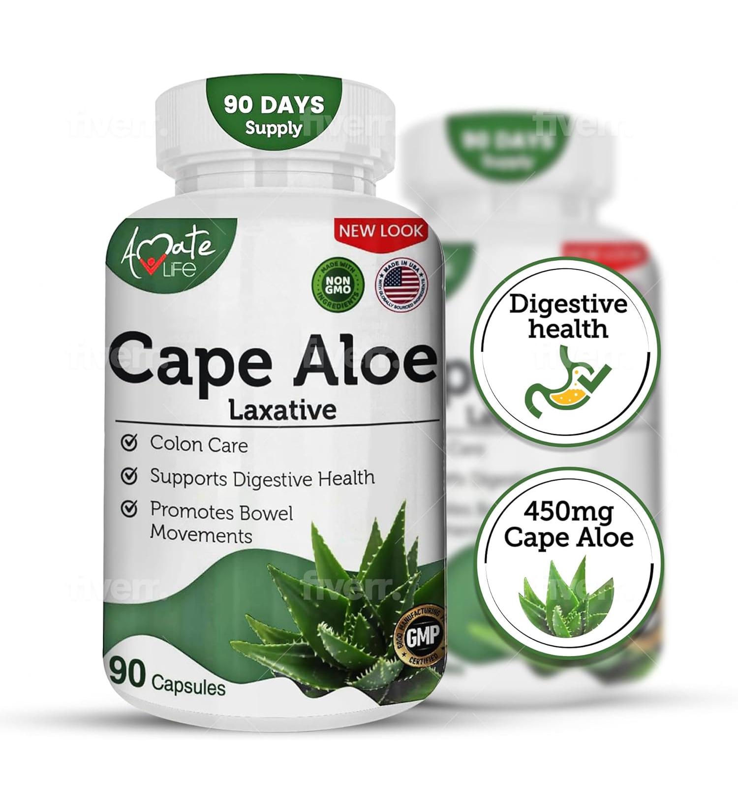 Amate Life Cape Aloe Natural Laxative Supplement - Constipation Relief & Digestion Help - 90 Caps - Non-GMO - Buy Online on GoSupps.com