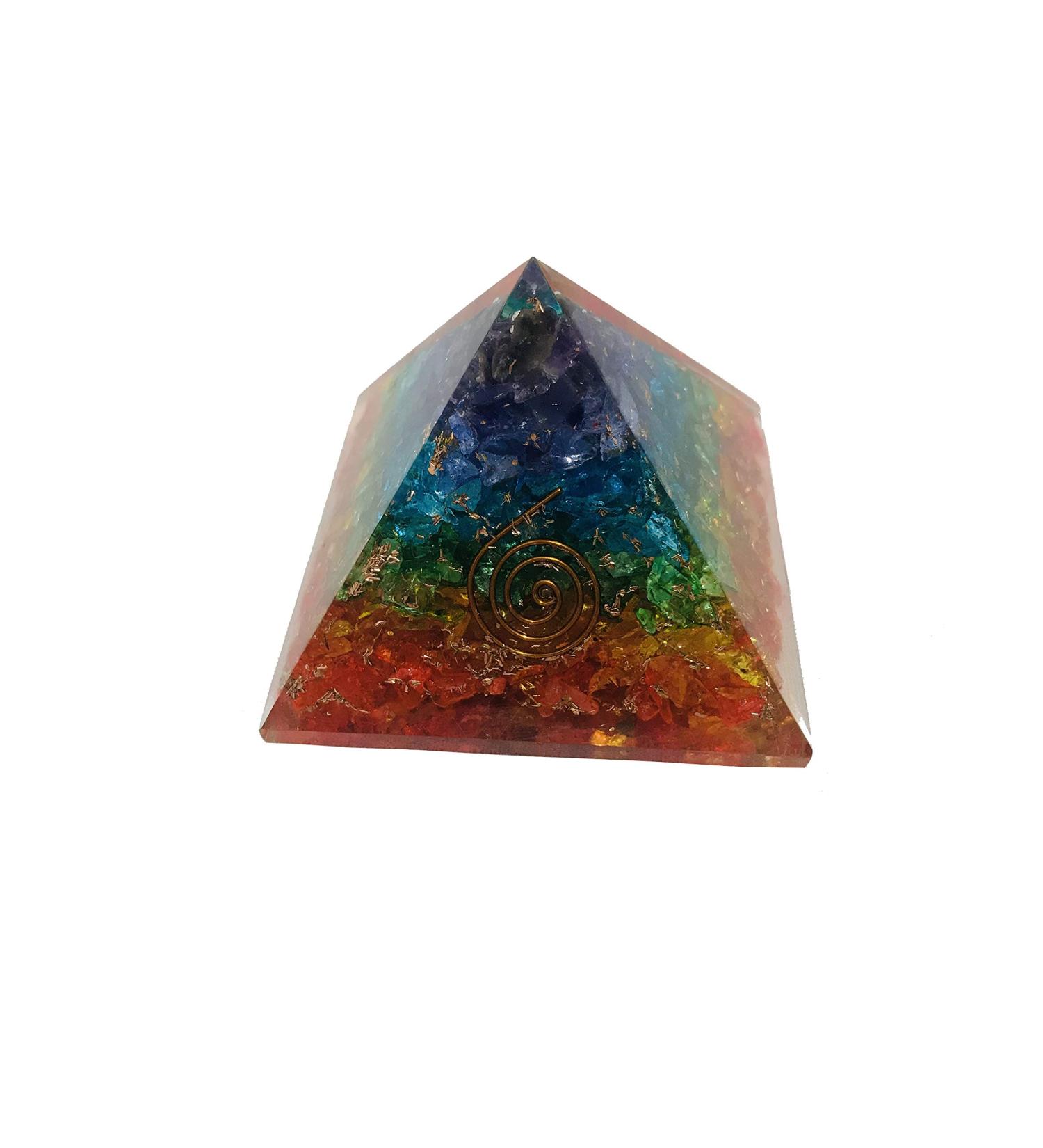 7 Chakra Rainbow Crystal Orgone Pyramid Healing Stone Crystal Chakra Pyramid EMF Protection Positive Energy Generator Orgonite Meditation Spiritual Balance Stones 65-70 mm with Velvet Phouch - Buy Online on GoSupps.com