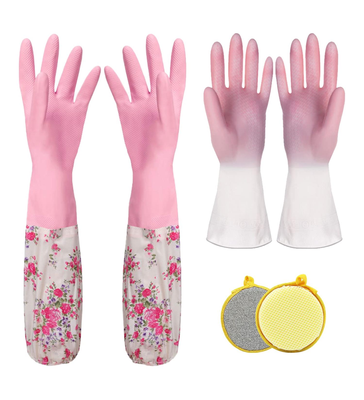 BDSHUNBF 2 Pairs Long Rubber Dishwashing Gloves - Waterproof Kitchen & Cleaning Gloves (L Pink) - Durable & Versatile Household Essentials - Buy Online on GoSupps.com
