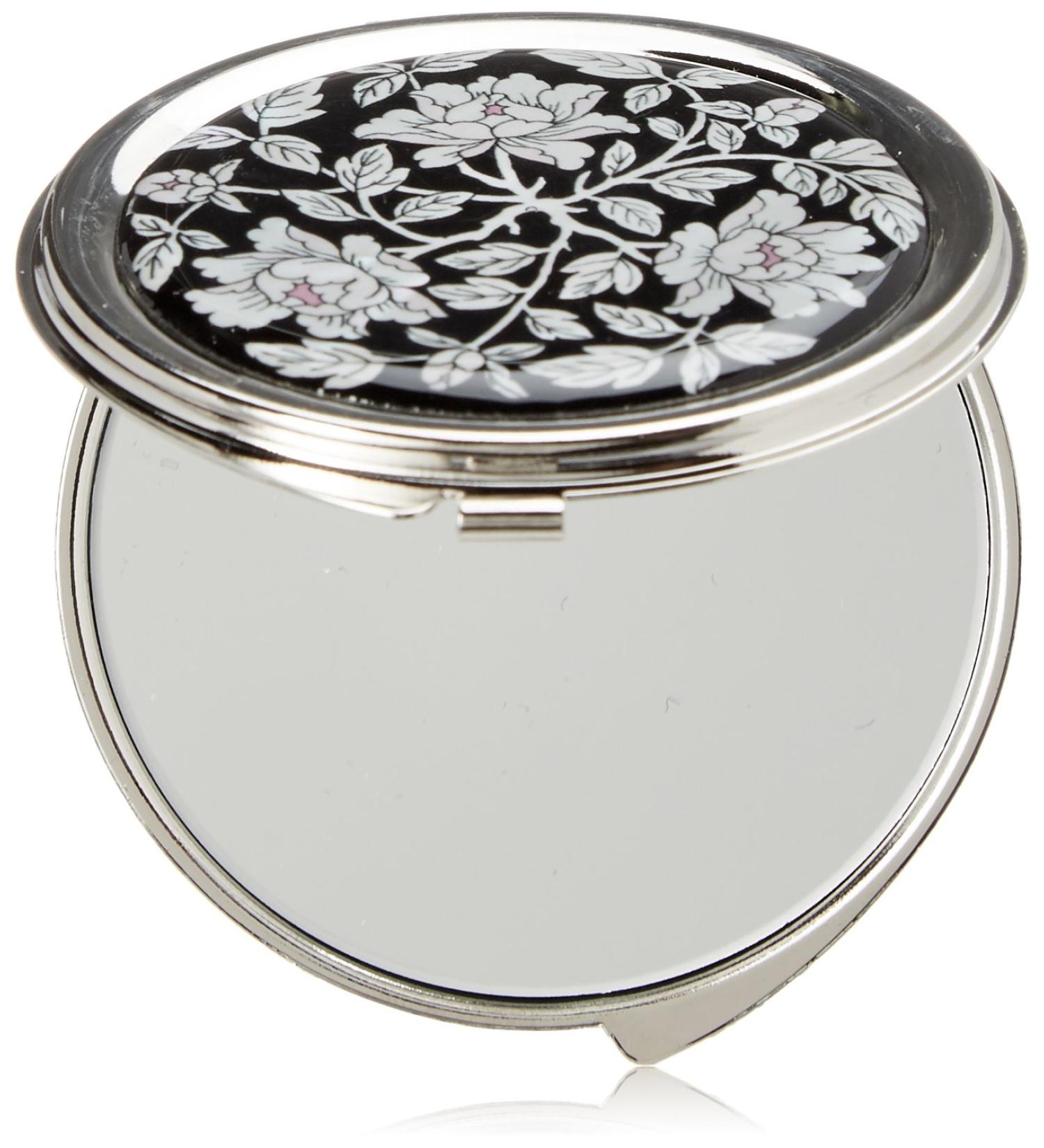 Mother of Pearl Metal Round Compact Pocket Hand Mirror with Peony Design - Buy Online on GoSupps.com