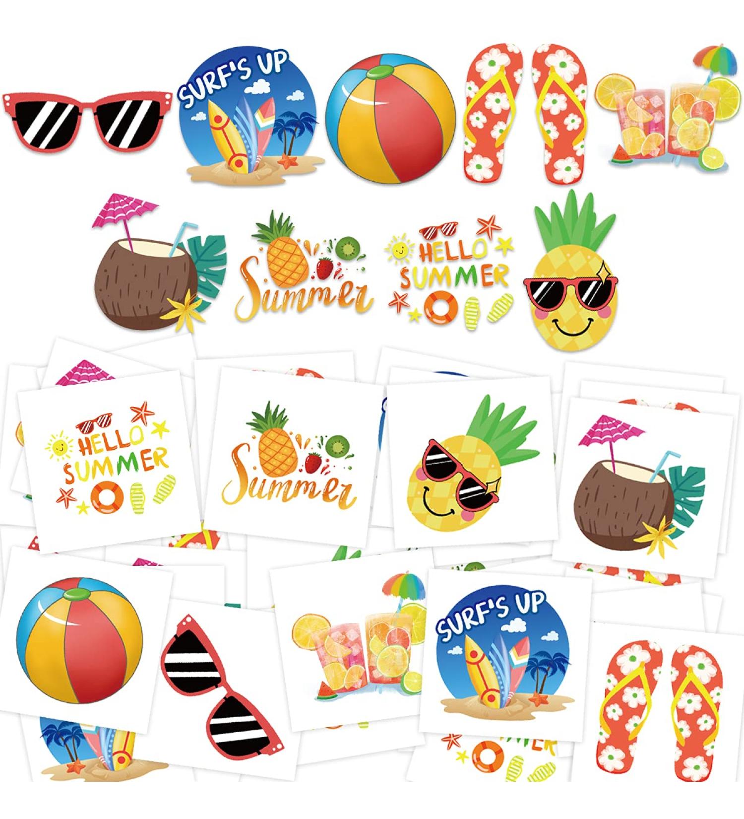 Kids Hawaiian Luau Beach Temporary Tattoos - 140Pcs Summer Tattoo Set - Buy Online on GoSupps.com