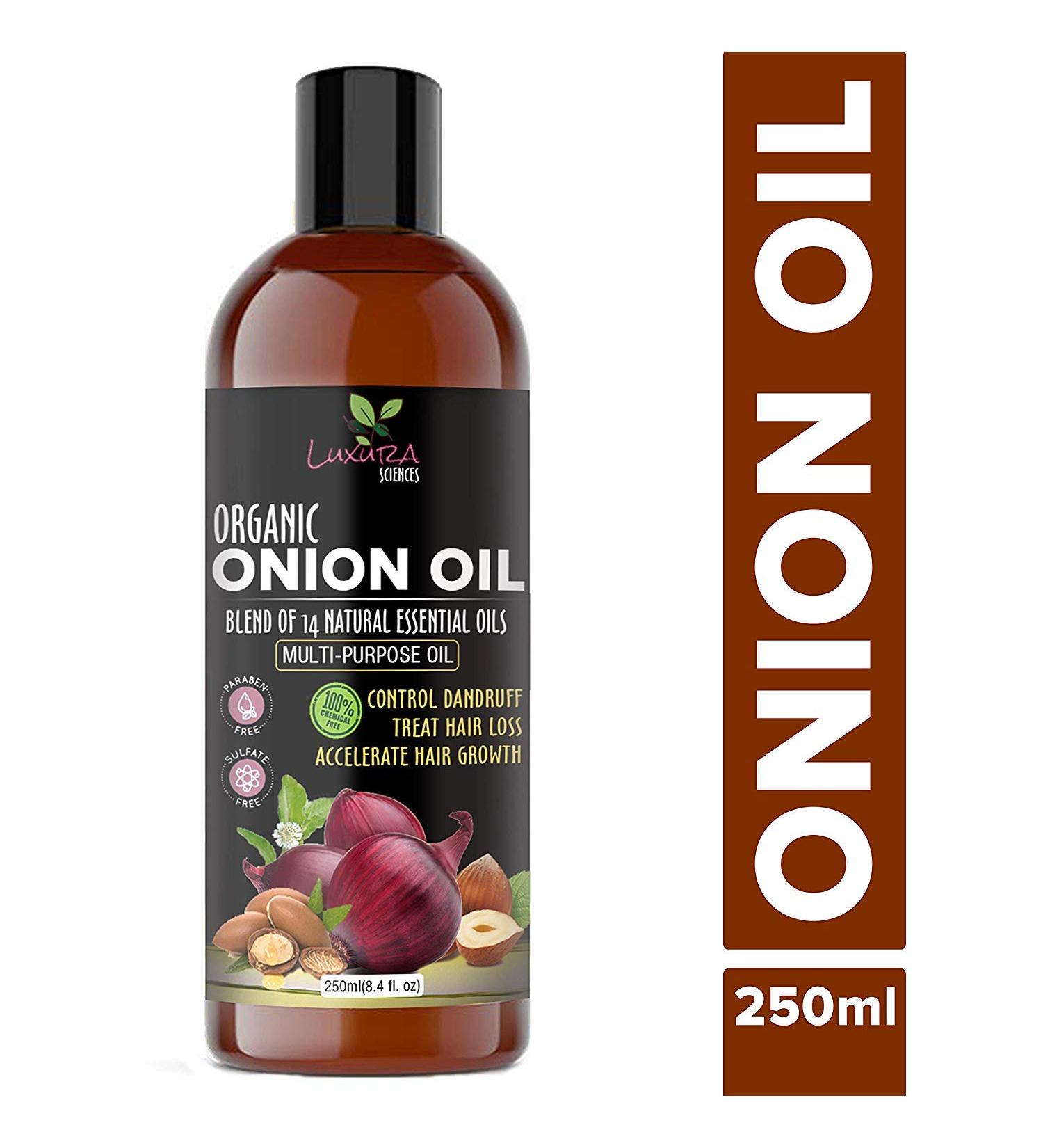 Luxura Sciences Onion Hair Oil - 100% Pure & Natural | 14 Essential Oils | 250ml - Boost Hair Growth & Nourishment - Buy Online on GoSupps.com