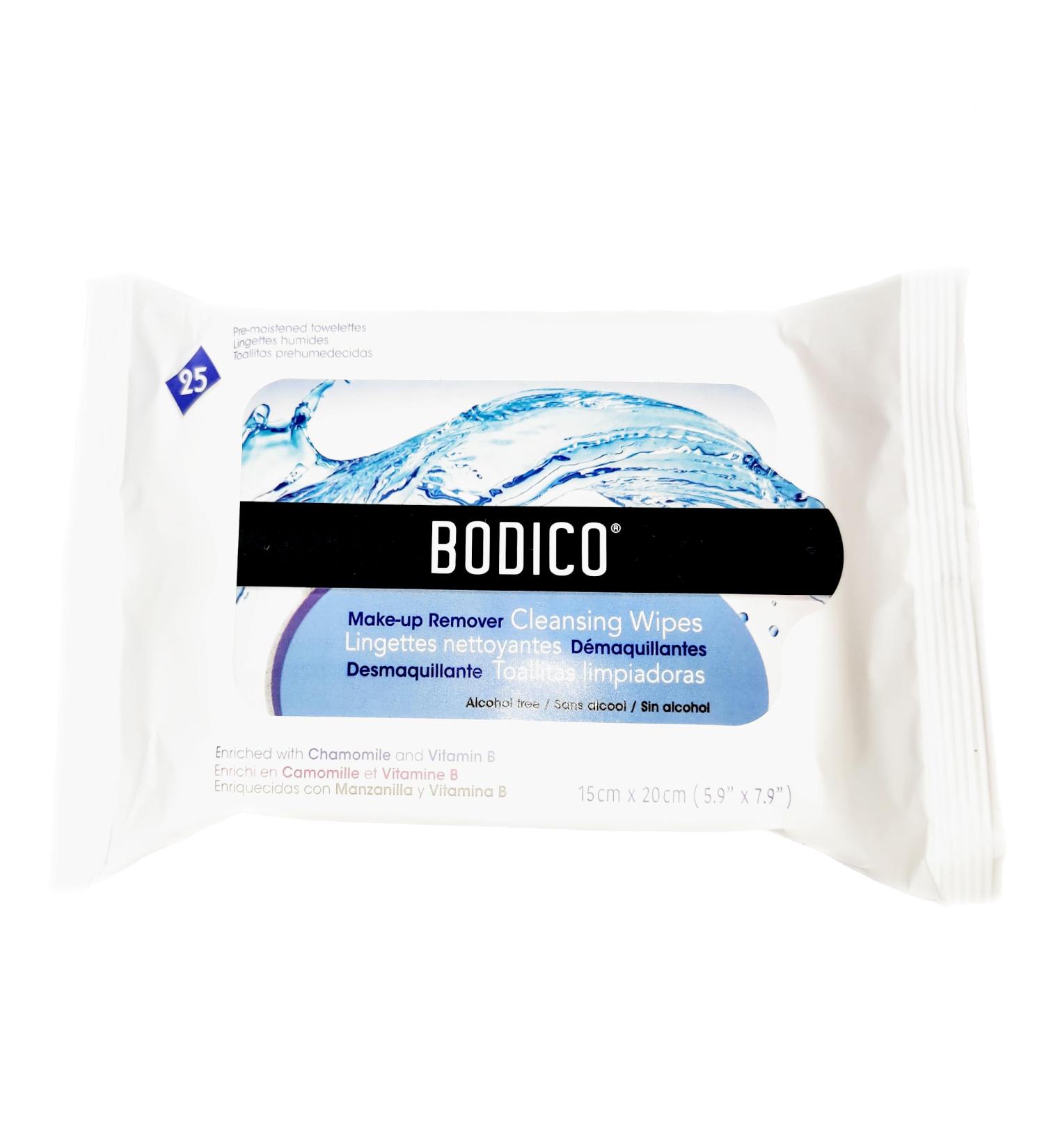 Bodico Make-up Remover Cleansing Wipes - 25 Count - Alcohol-Free Enriched with Chamomile & Vitamin B Fragance-Free Pre-Moistened Facial Wipes for All Skin Types - Buy Online on GoSupps.com