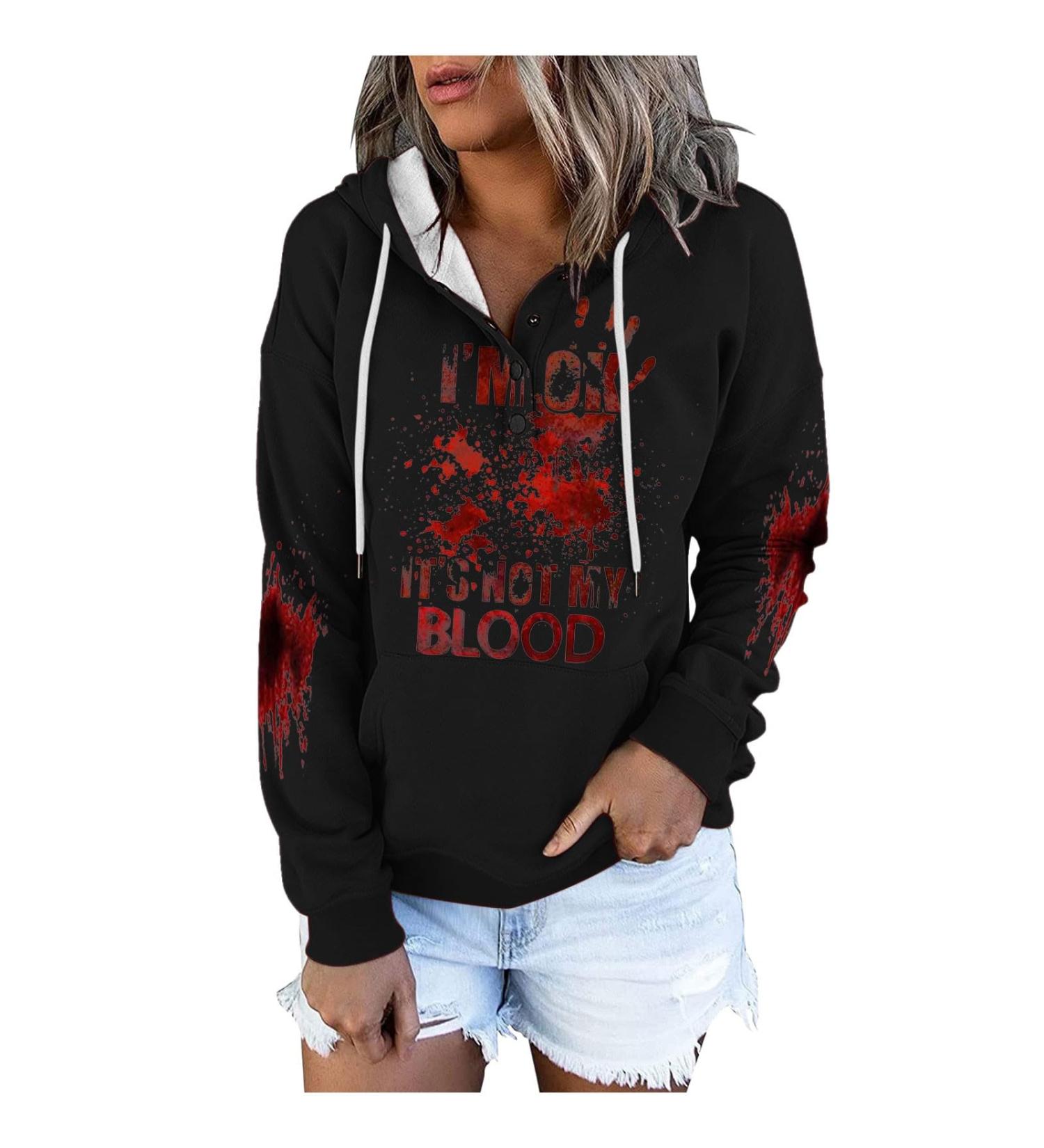 Yihaojia Womens Sweatshirt I'm Ok It's Not My Blood Printed Long Sleeve Sweatshirt Blood Splatter Print Hooded Pullover Black#197 X-Large - Buy Online on GoSupps.com