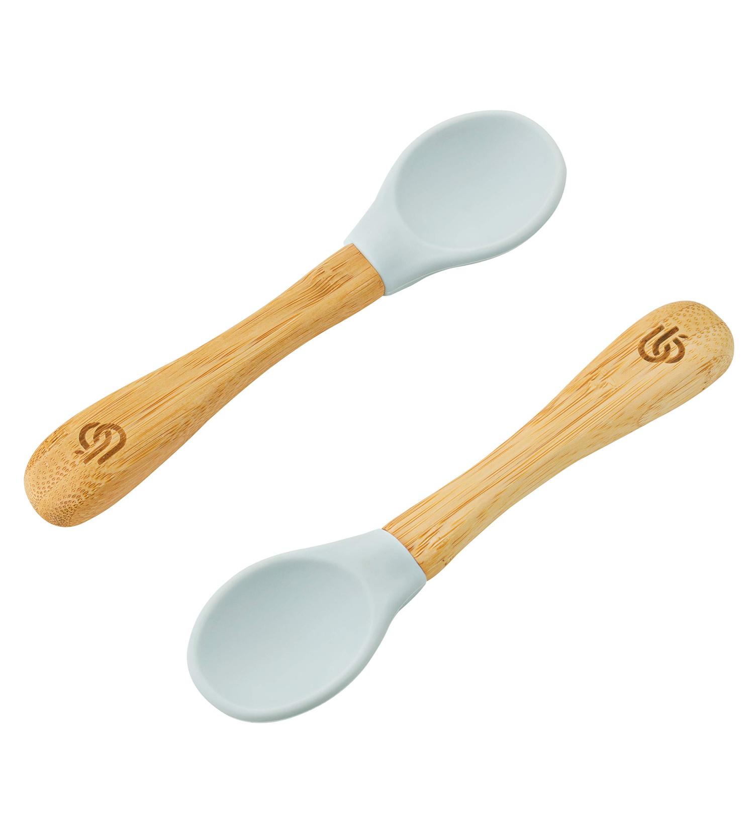 bamboo bamboo Baby Weaning Spoons Set of 2 | Bamboo with Soft Silicone Tips | Ergonomic Easy Grip Handles | BPA-Free (Set of 2 Grey)