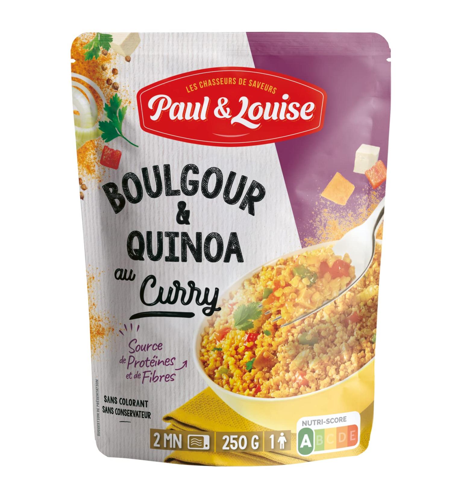 Paul & Louise - Bulgur and quinoa with curry 250g - Source of protein and fibre - Ready in 2 minutes - Buy Online on GoSupps.com