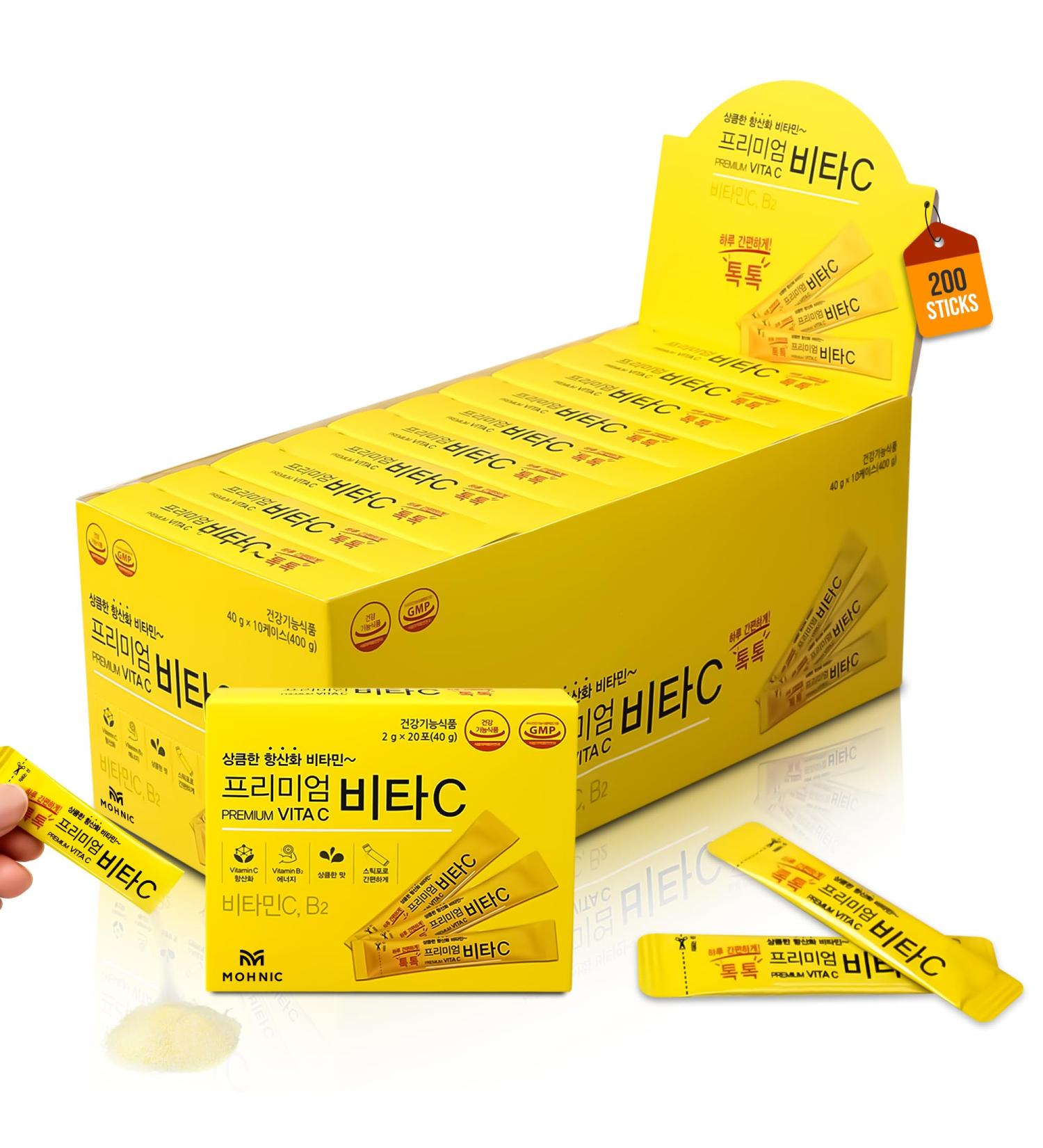 MOHNIC 200 Sticks Korean Vitamin C Powder with B2 Lemon Flavor VIT C Packets Natural C Blend Super C Mix Sufficient-C Style Pure C Blend from Korean Supplements - Buy Online on GoSupps.com