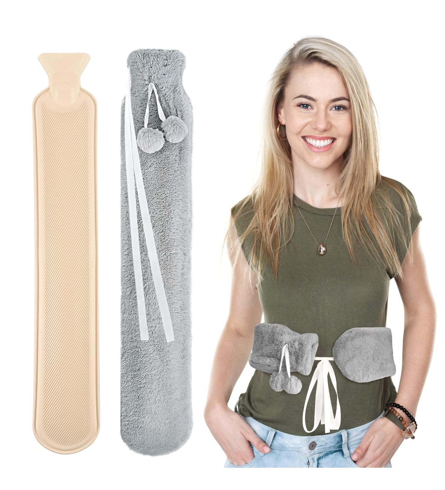 AQhui Long 2L Fluffy Hot Water Bottle with Cover - Wearable & Extra Long Hot Water Bottle for Body, Neck, Waist, and Shoulder - Large Hot Water Bottle Gift for Women & Girls - Grey - Buy Online on GoSupps.com