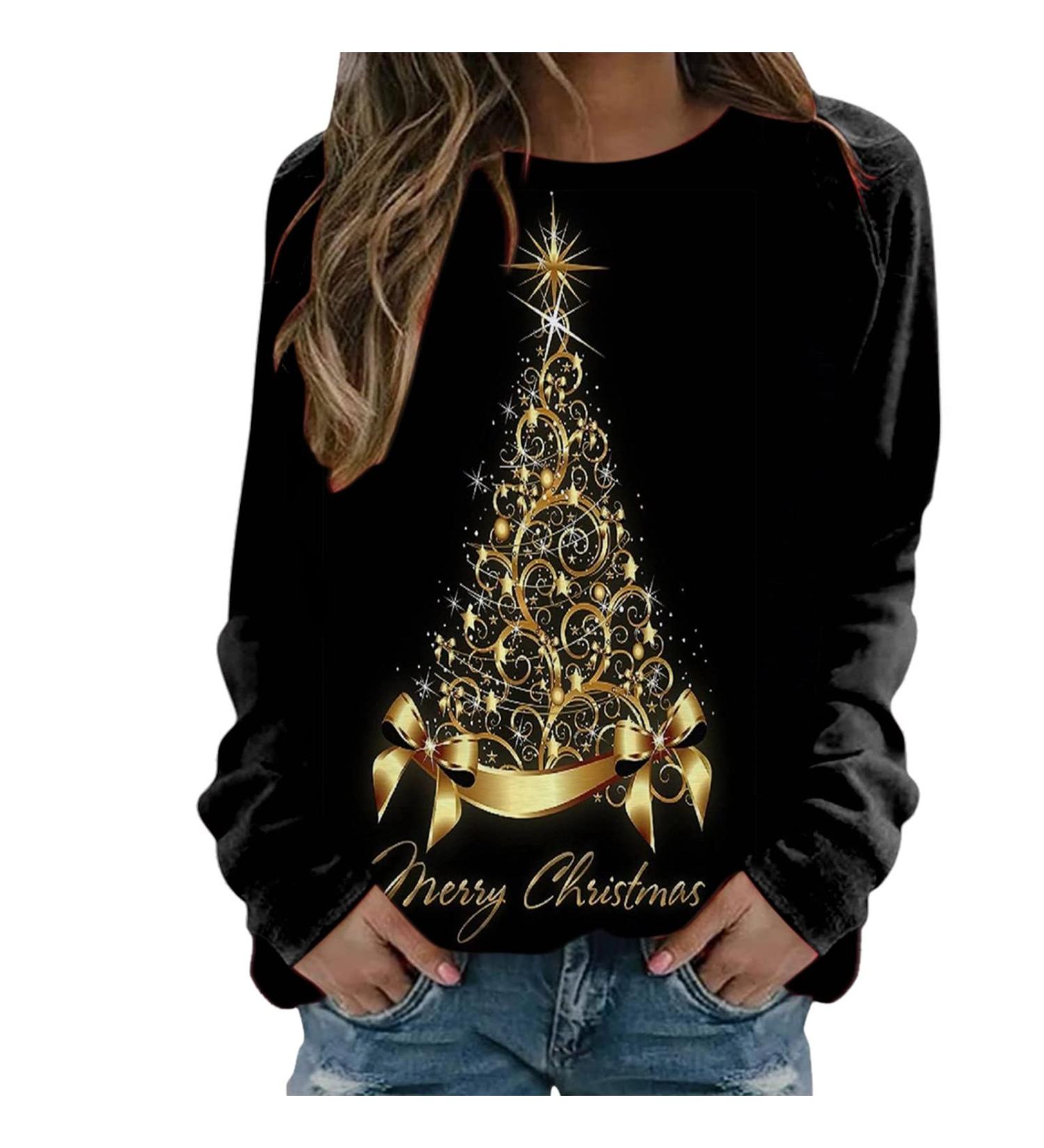 Shop Women's Santa Claus Sweater | Christmas & Ugly Moose Print Sweatshirts - XXL Black - Buy Online on GoSupps.com