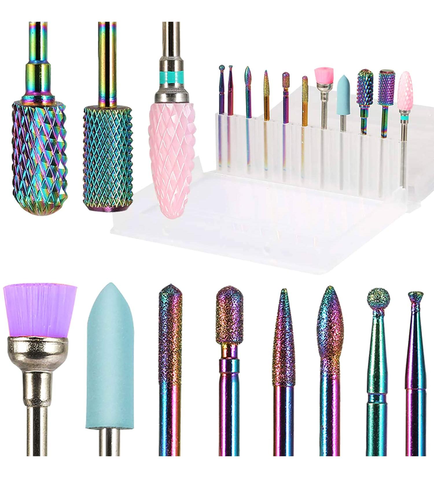 ENGERWALL 11pcs Tungsten Carbide Nail Drill Bits Set - Electric Nail File & Ceramic Acrylic Gel Kit for Home Salon Manicure Pedicure - Buy Online on GoSupps.com