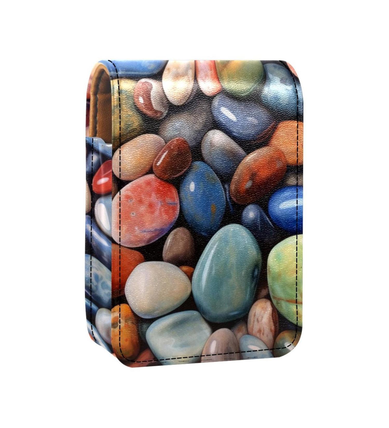 Travel Lipstick Organizer Case | Portable Makeup Bag with Mirror | Colorful Stones Design for Beach Lovers - G150k7brqs - Buy Online on GoSupps.com