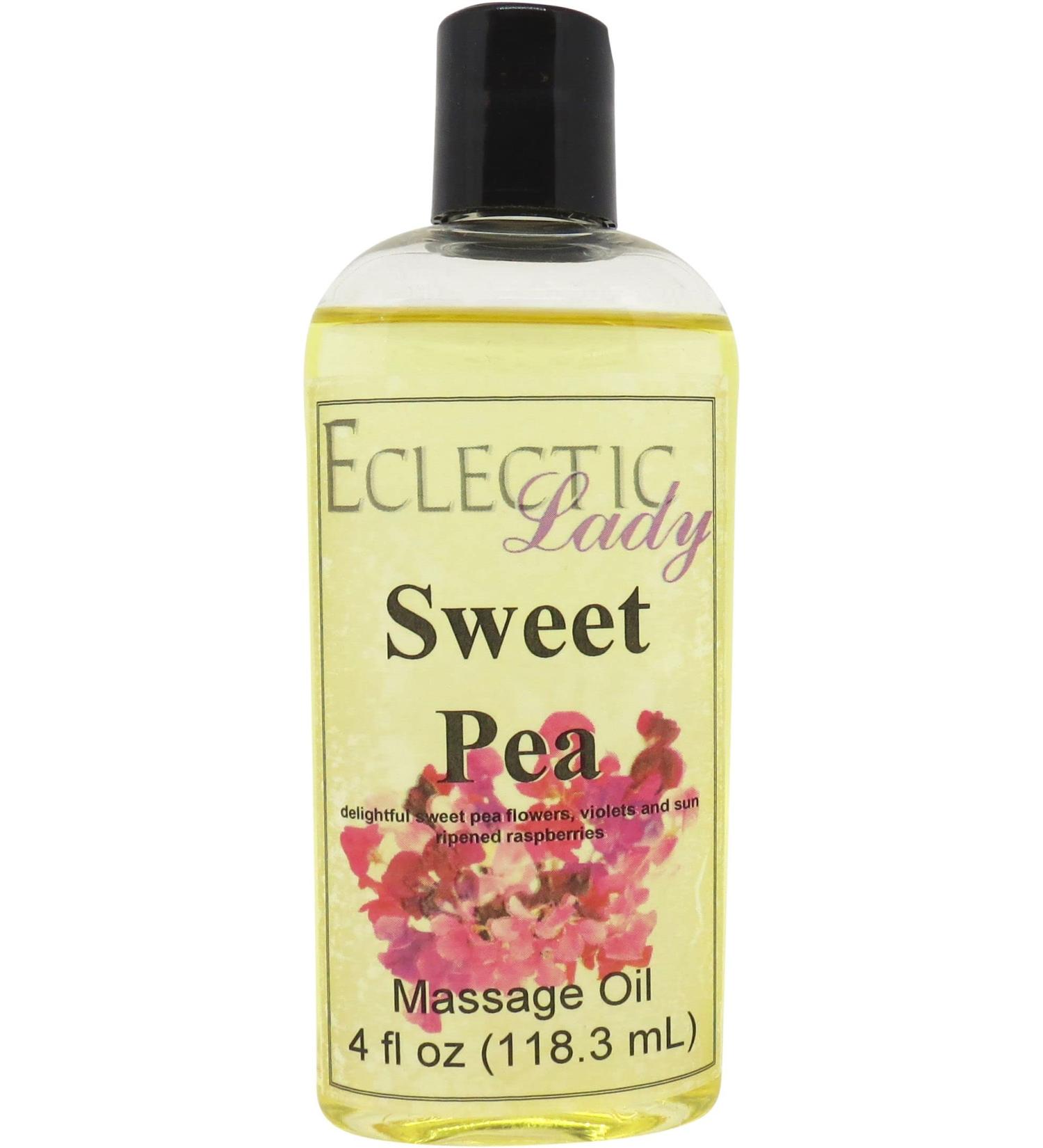 Sweet Pea Massage Oil 4 oz - Preservative Free with Sweet Almond & Jojoba Oil - Ideal for Aromatherapy & Relaxation - Buy Online on GoSupps.com