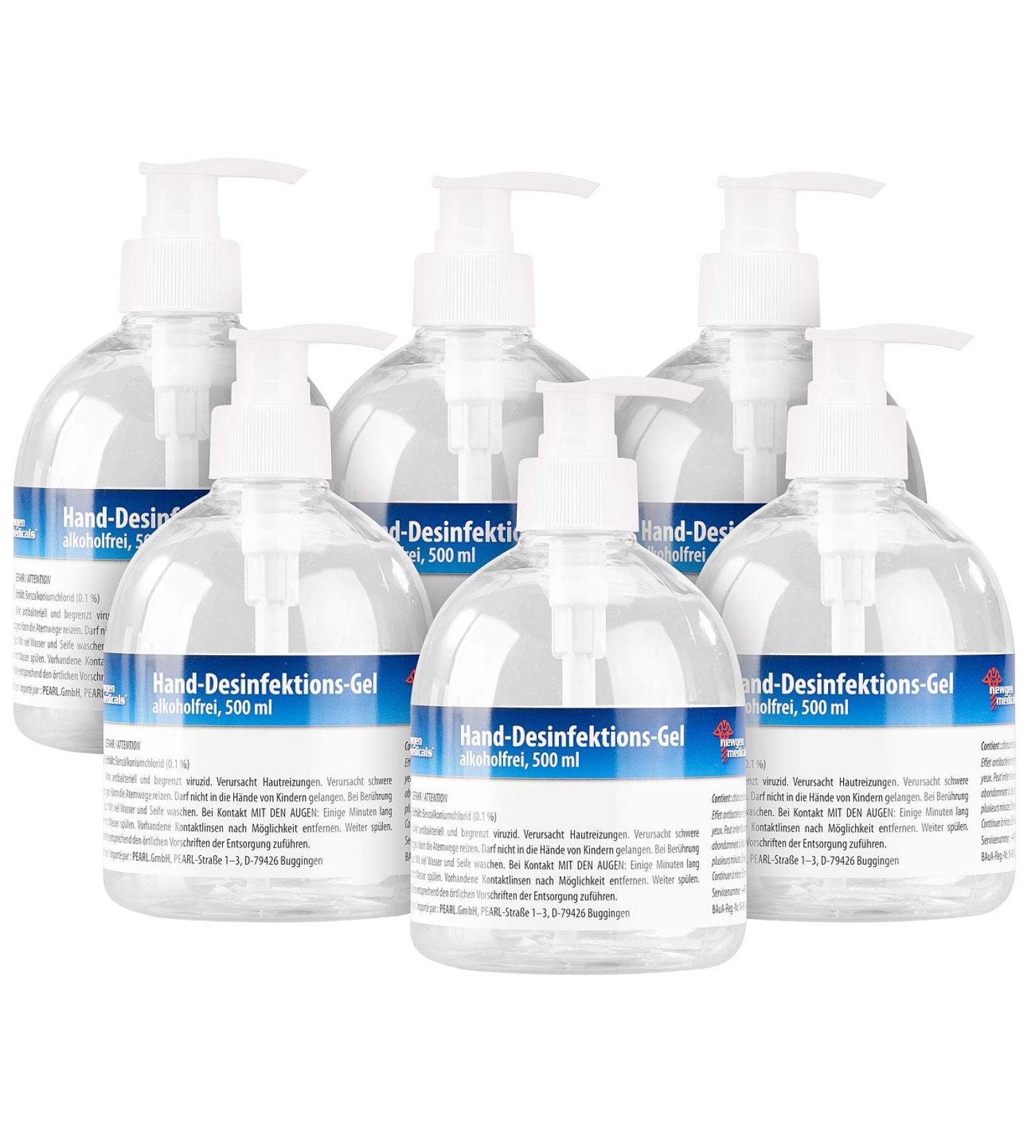Newgen Medicals Hand Disinfection Set - 6 Non-Alcoholic Gels (500ml Each) | Disinfection Donor Bottle & Soap Dispenser for Ultimate Hygiene - Buy Online on GoSupps.com