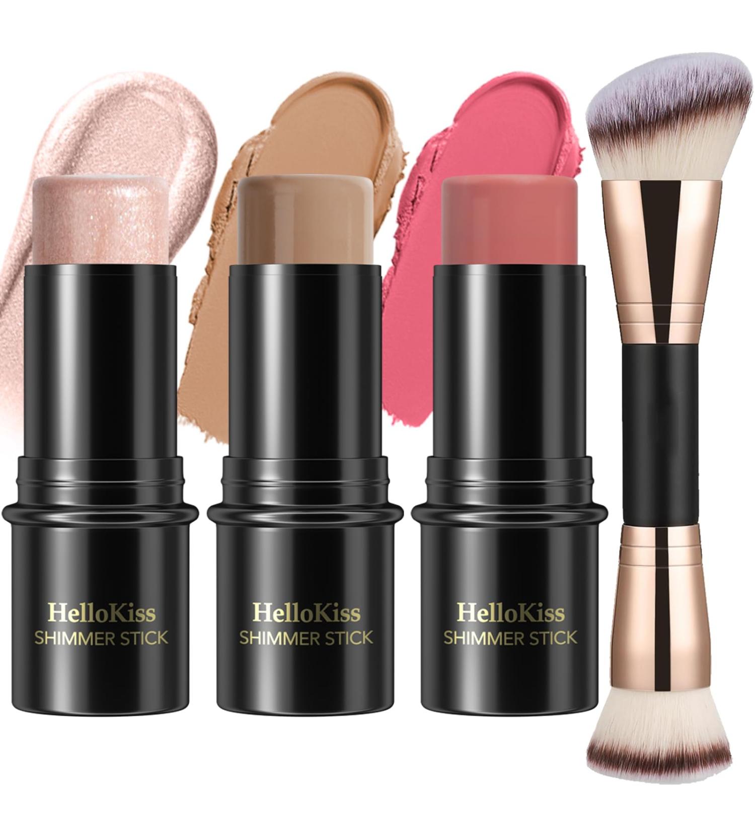 3 Pcs Kit de maquillage cr me contour stick nuances avec Highlighter & Bronzer & Blush pour sculpter les joues finition imperm able mate et ros e (Fair-Light #03+#09+#12) - Buy Online on GoSupps.com
