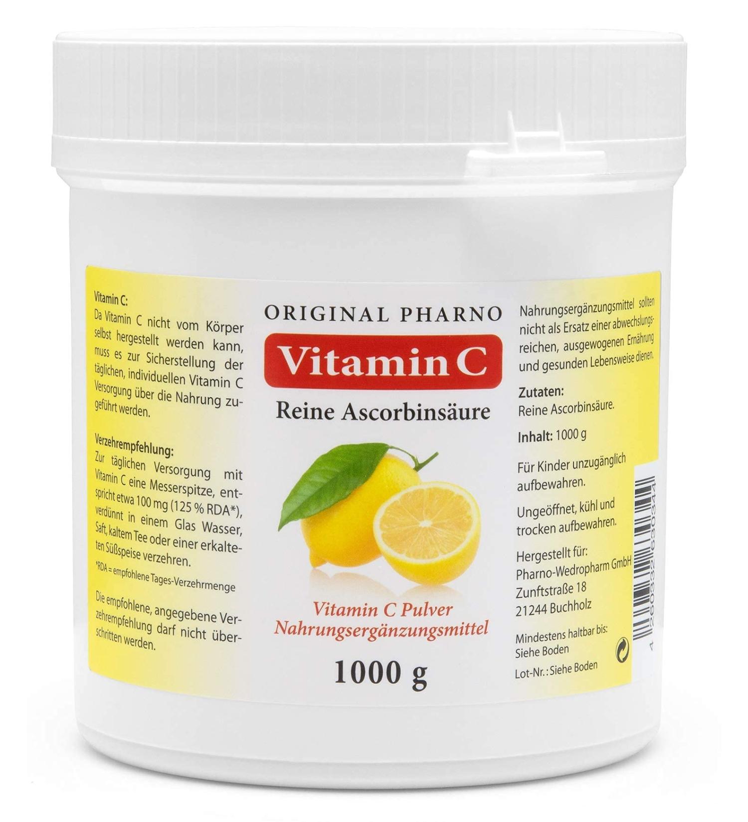 Vitamin C powder - pure ascorbic acid - pharmacy quality 1 kg | 1 can with 1 000g Original-Pharno