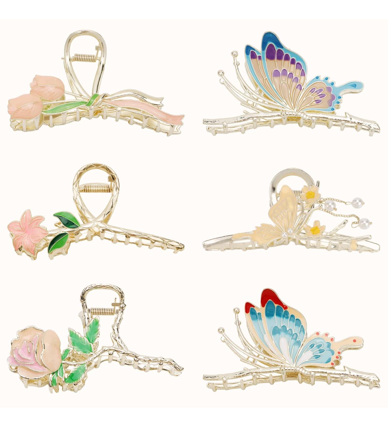 WHAVEL 6 Pcs Butterfly Flower Claw Clip Cute & Strong Metal Hair Clips for Women - Buy Online on GoSupps.com