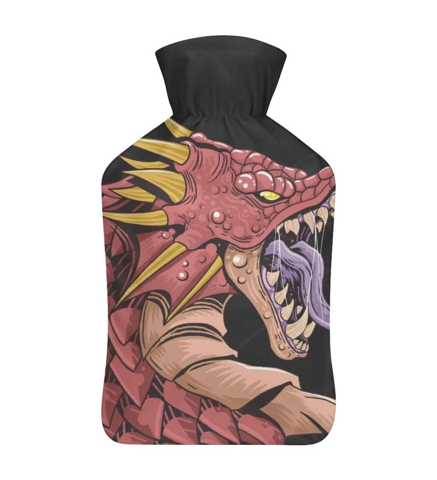 Red Dragon Hot Water Bottle with Plush Cover - Hand Warmer for Adults & Kids - 26.5x15.3cm | International Shipping - Buy Online on GoSupps.com
