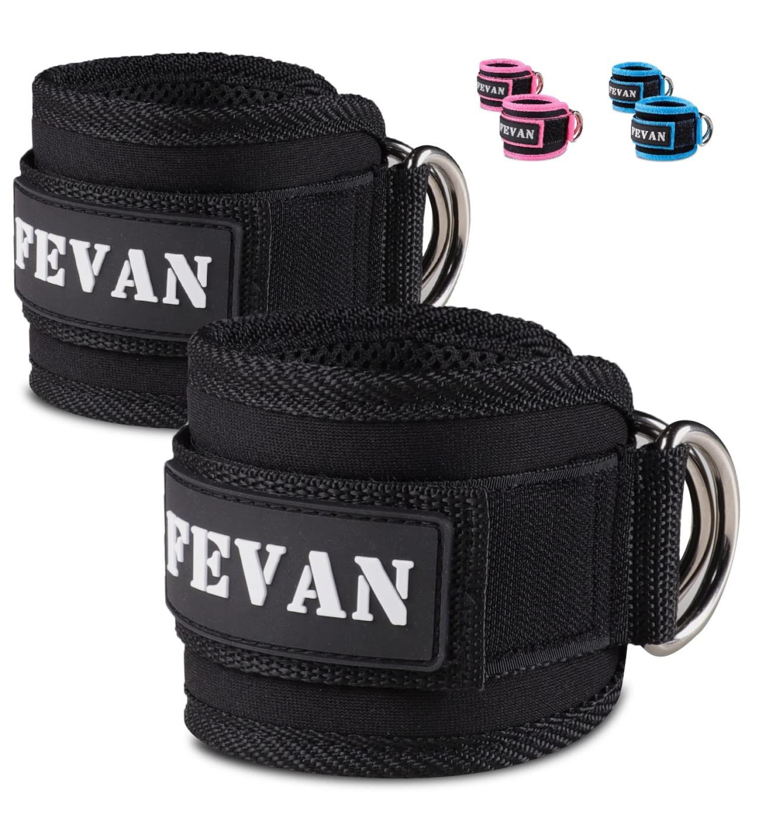 FEVAN Unisex Black Anklets with Pulleys - 2 Pairs Padded Velcro Gym Accessories for Enhanced Performance - Buy Online on GoSupps.com