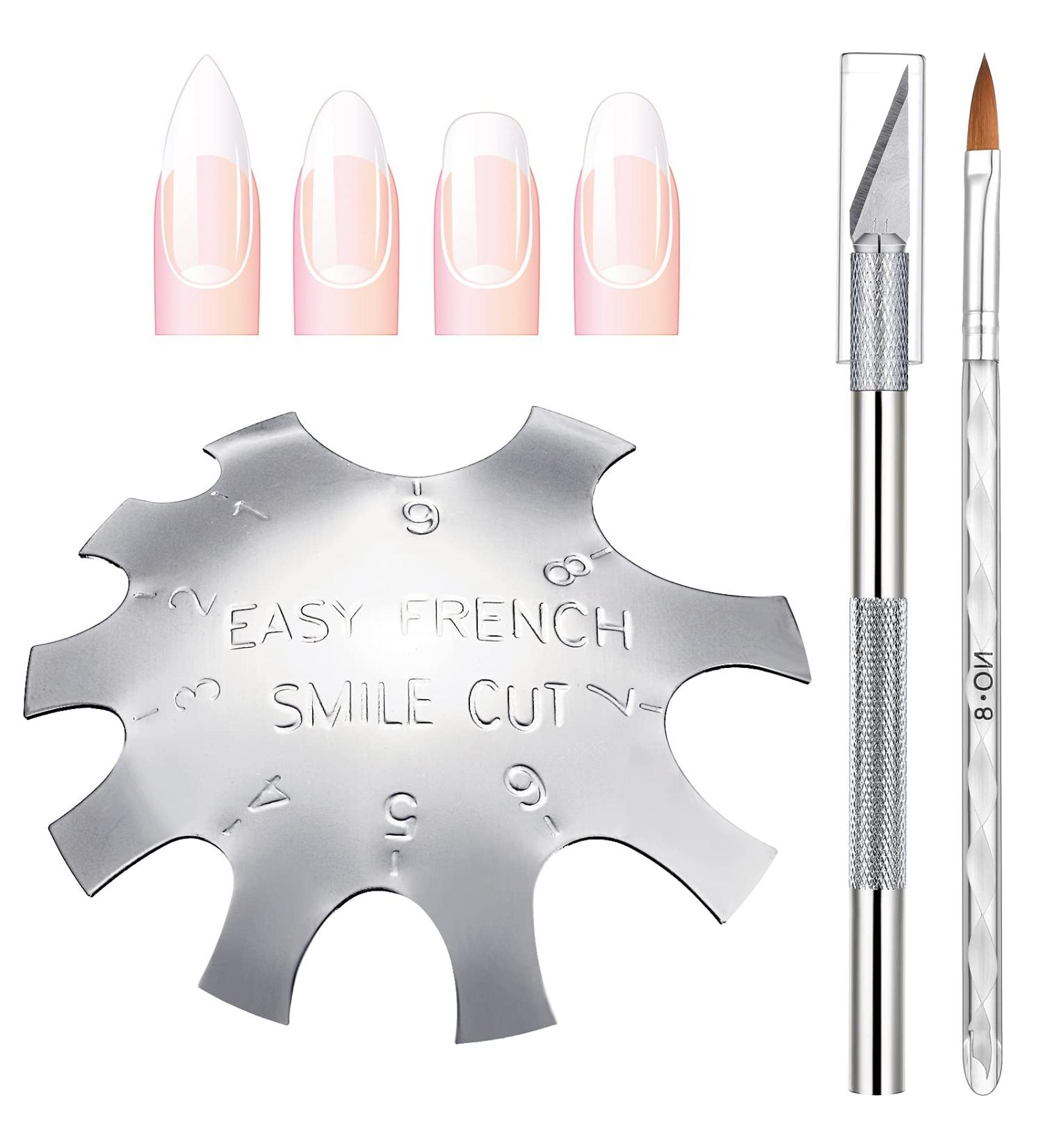 3-Piece Acrylic Nails Tool Kit - French Tip Cutter, Edge Trimmer, Smile Line Cutter, Nail Art Brush - Silver - Buy Online on GoSupps.com
